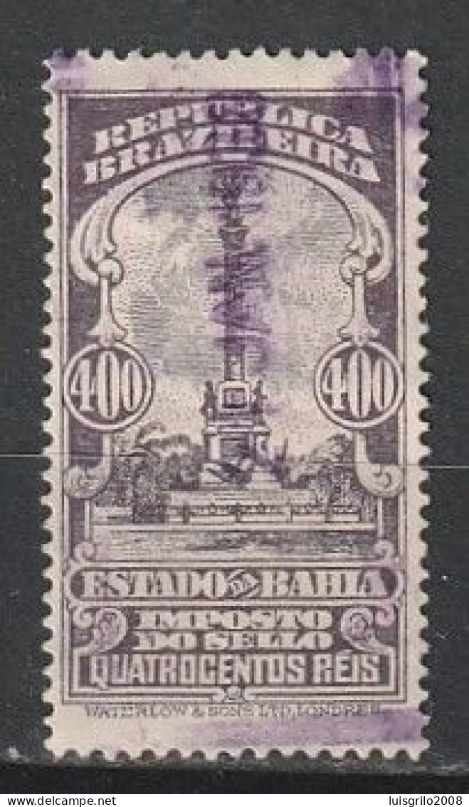 Revenue/ Fiscal, Brasil - Estado Da Bahia. Imposto Do Sello -|- 400 Réis - Impuestos