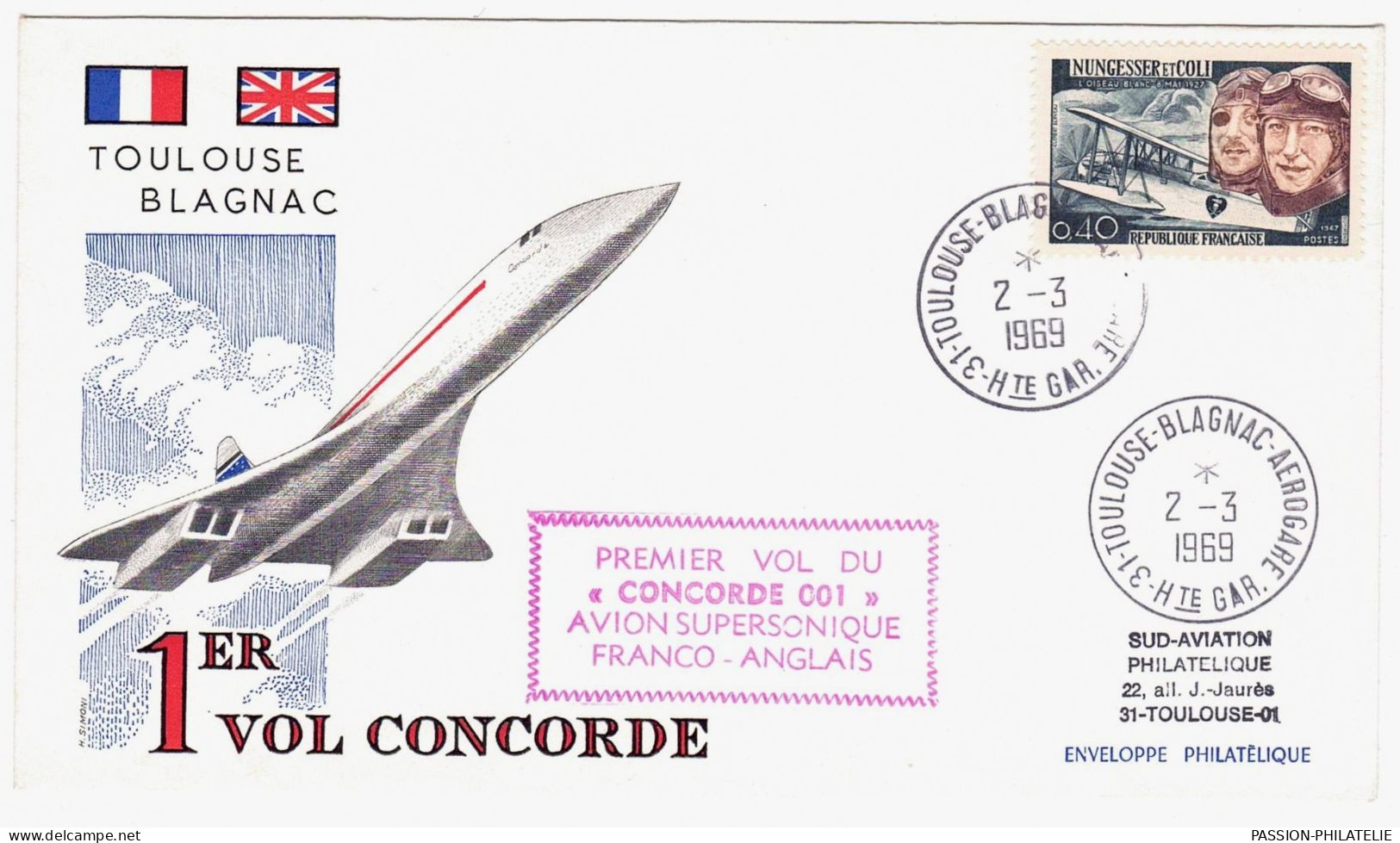 CONCORDE PREMIER VOL First Fligth Griffe Rouge "Concorde 001" Le 2 Mars 1969 / Sud-Aviation Toulouse Blagnac - Concorde