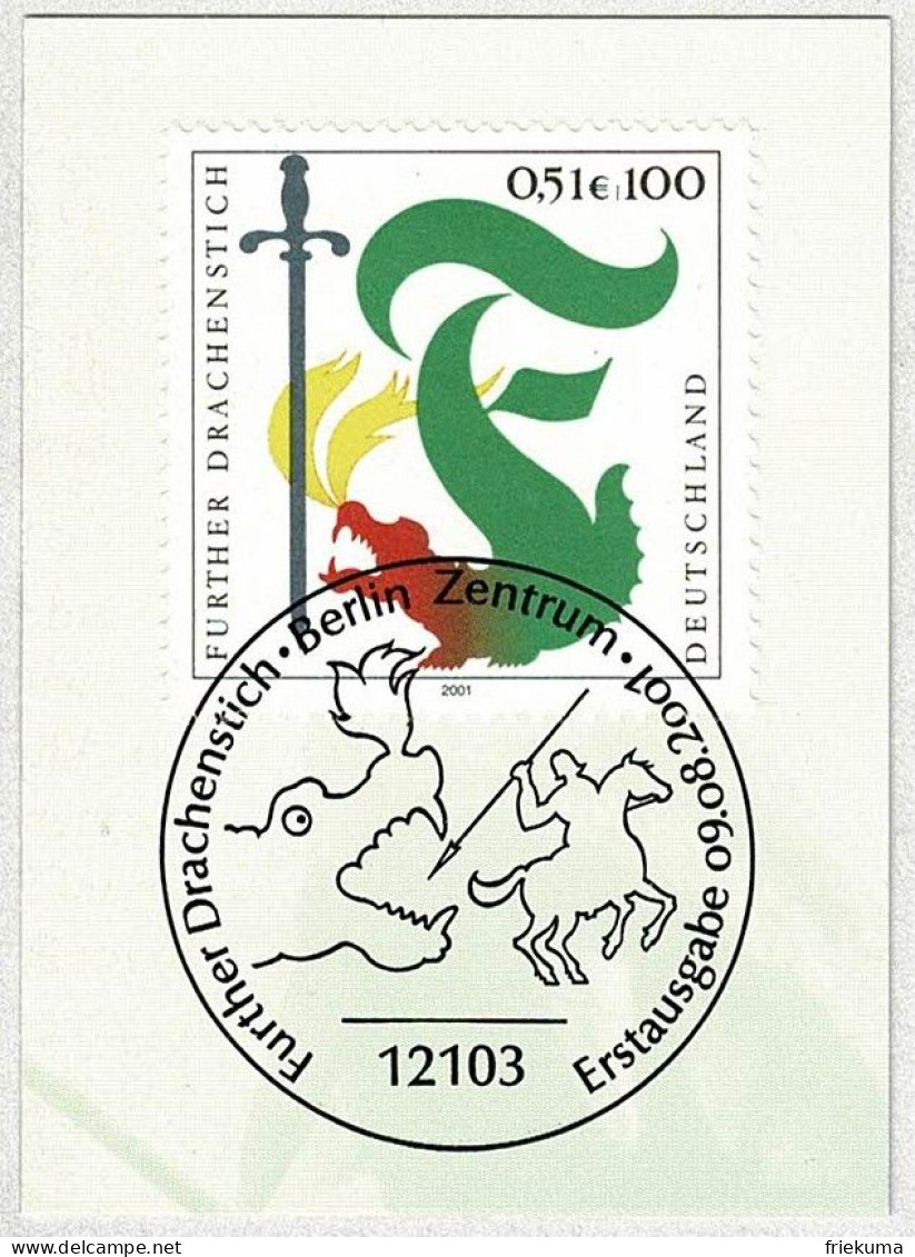 Deutschland 2001, Ersttagstempel Further Drachenstick, Dragon - Märchen, Sagen & Legenden