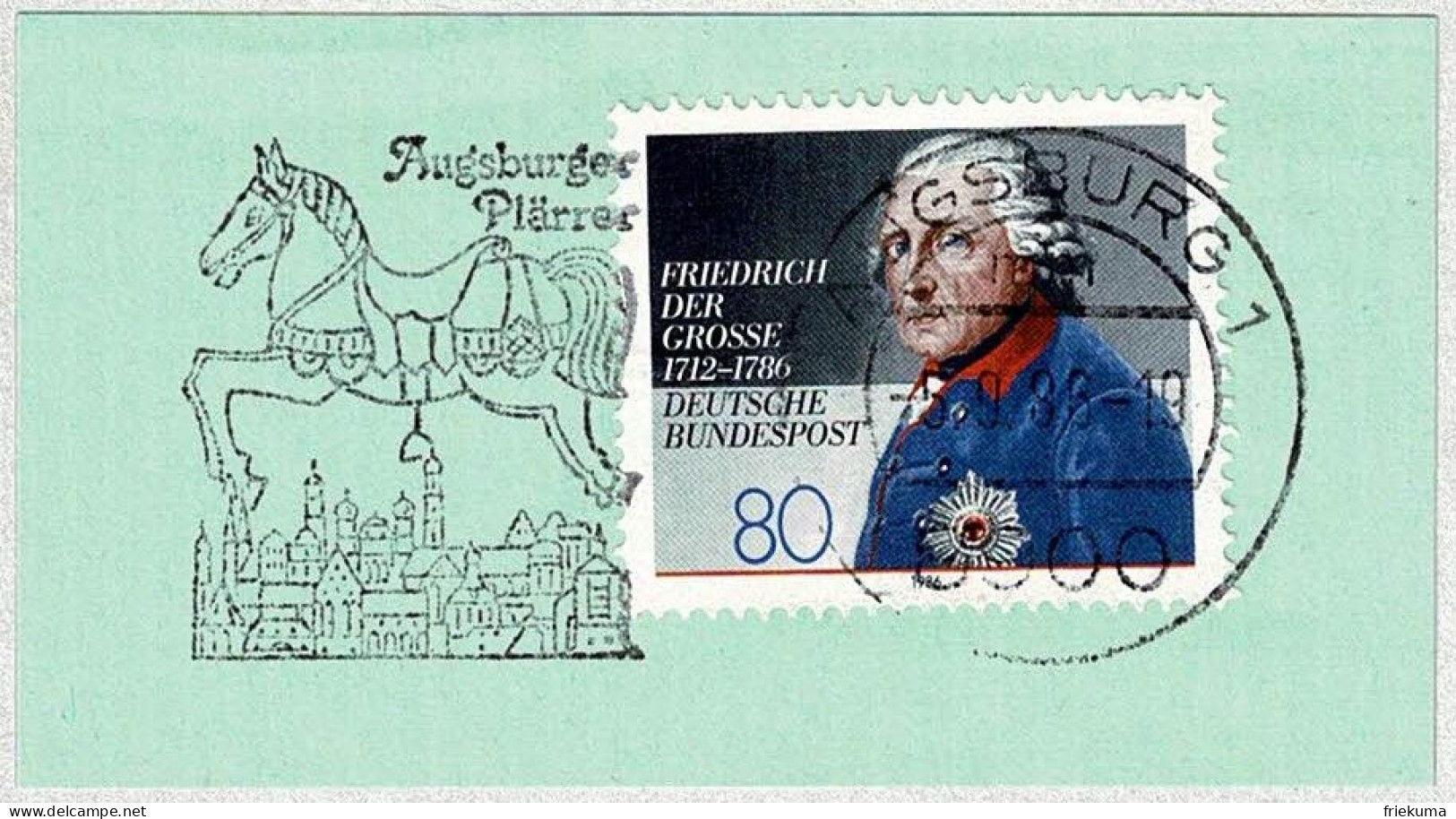 Deutsche Bundespost 1986, Flaggenstempel Augsburger Plärrer, Pferd / Cheval / Horse  - Contes, Fables & Légendes