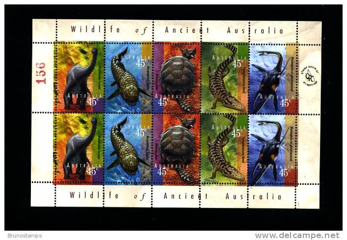 AUSTRALIA - 1997 WILDLIFE OF ANCIENT AUSTRALIA SHEETLET OVPT QPC STAMP SHOW MINT NH - Blocchi & Foglietti