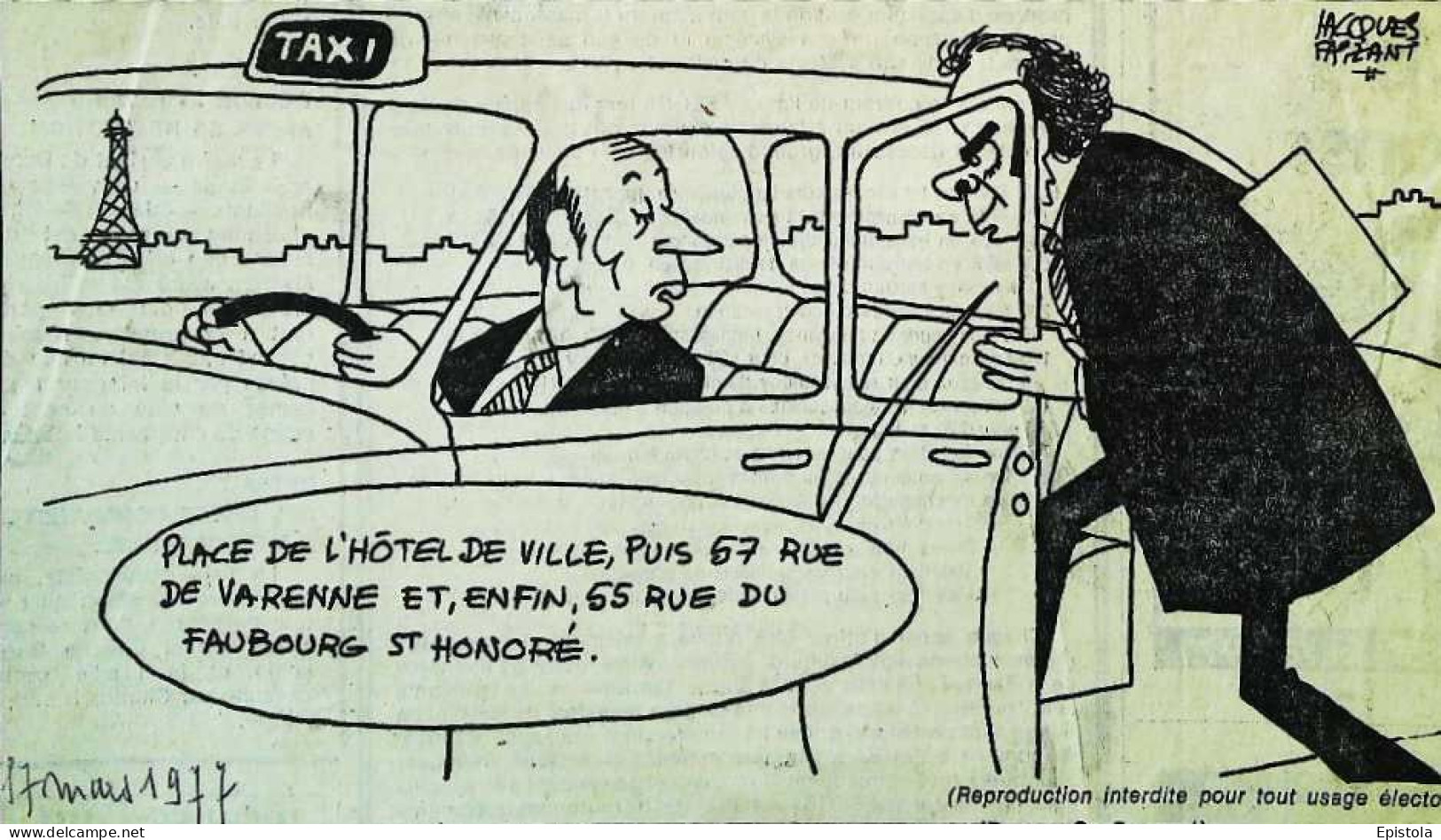 ► Coupure De Presse  Quotidien Le Figaro Jacques Faisant 1977  Taxi Tour Eiffel Hotel Ville Rue Varenne Faubourg Saint H - 1950 à Nos Jours