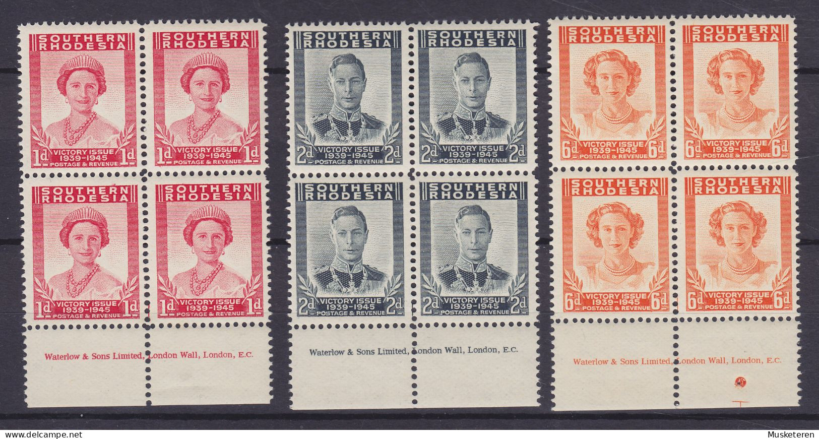 Southern Rhodesia 1947 Mi. 66-67, 69, Victory Issue 4-Blocks Waterlow & Sons Lower Margins, MNH** (2 Scans) - Southern Rhodesia (...-1964)