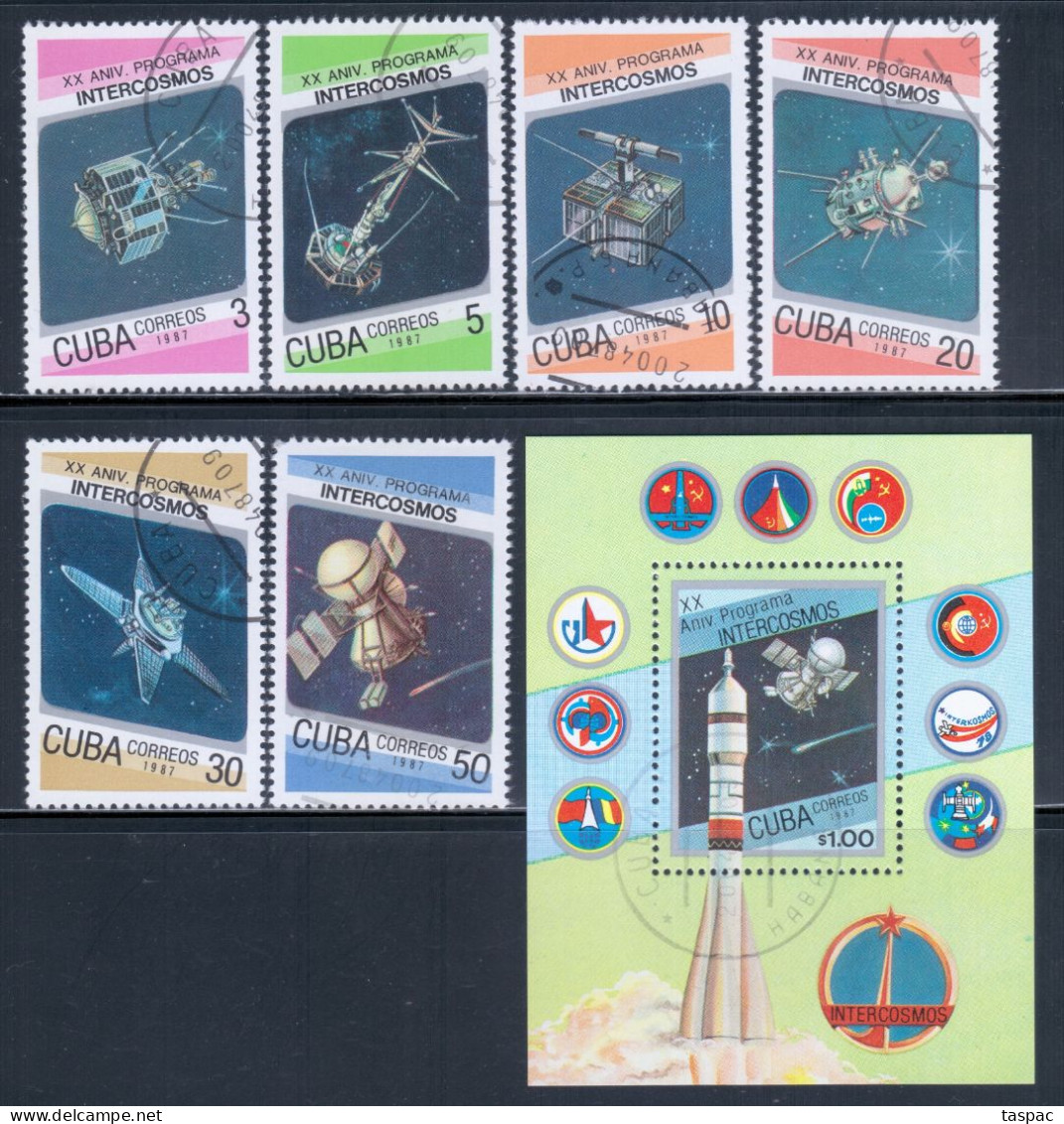 Cuba 1987 Mi# 3084-3089, Block 98 Used - Intercosmos, 20th Anniv. / Space - North  America