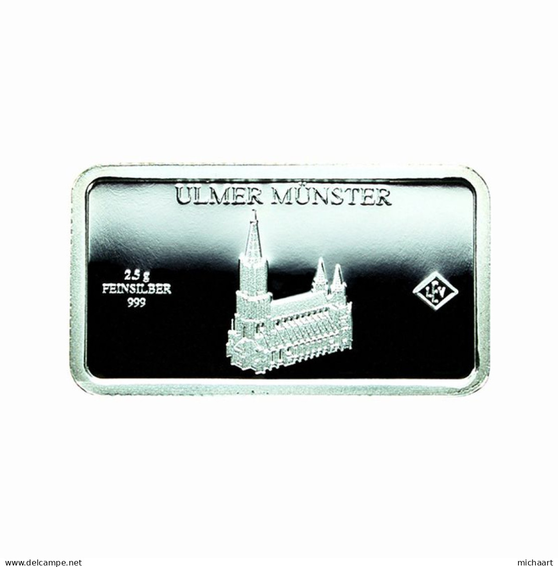 Germany Silver Ingot Bar Proof 2.5g Landmarks Ulm Minster Church 03853 - Commemorative
