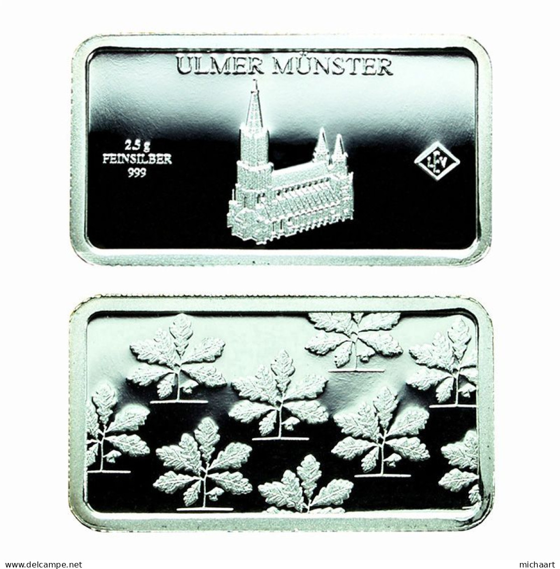 Germany Silver Ingot Bar Proof 2.5g Landmarks Ulm Minster Church 03853 - Conmemorativas