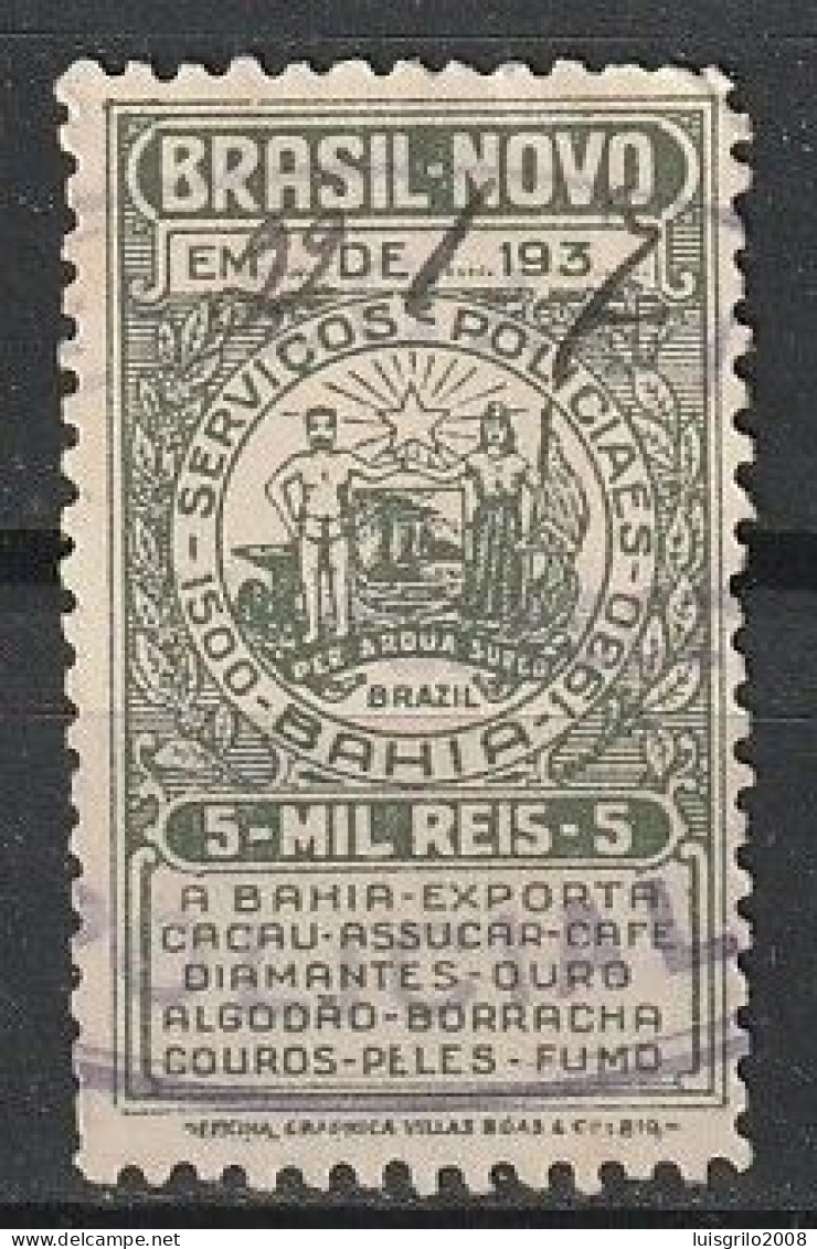 Revenue/ Fiscal, Brasil, 1930 - Serviços Policiais Da Bahia -|- 5 Mil Réis - Impuestos