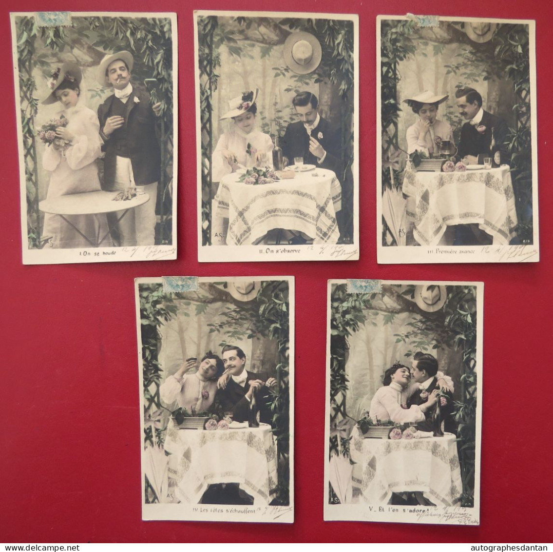 ● LOT De 5 CPA Fantaisie à Mle Marie Mignon 154 Rue De Charonne à Paris - 1905 - Fantaisies / Couple / Cartes Postales - Sammlungen & Sammellose