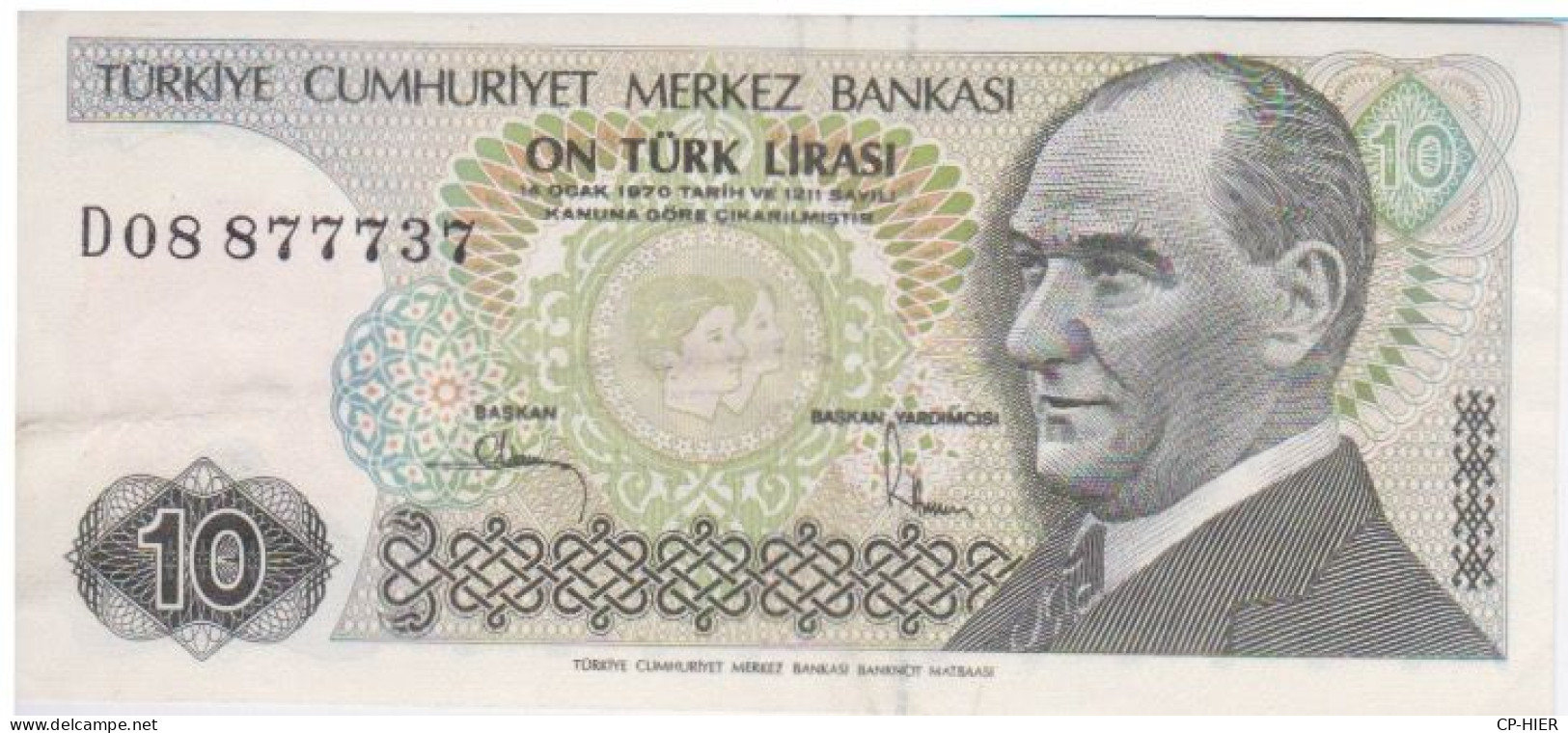 BILLET TURC - TURQUIE - TÜRKIYE -  ON TURK LIRASI 10 - Türkei