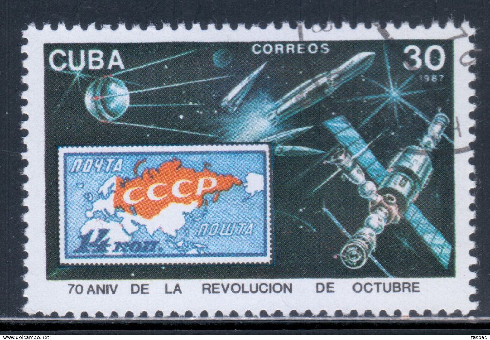 Cuba 1987 Mi# 3141 Used - October Revolution, Russia, 70th Anniv. / Space - Nordamerika