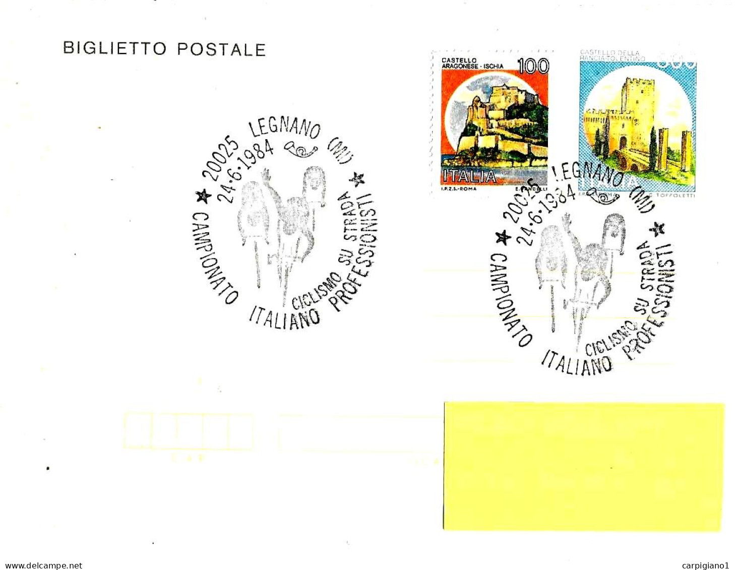 ITALIA ITALY - 1984 LEGNANO (MI) Campionato Italiano CICLISMO Su Strada Su Biglietto Postale BP Viaggiato - 7265 - 1981-90: Marcophilie