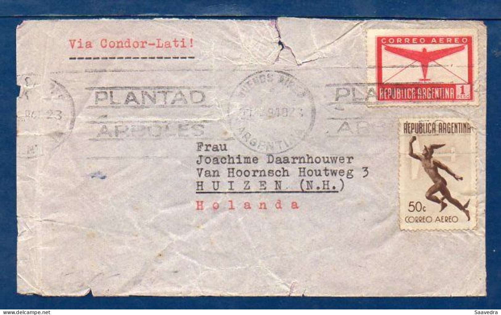 Argentina To Netherlands, 1940, Via Condor-Lati, Frankfurt Censor Tape  (079) - Brieven En Documenten