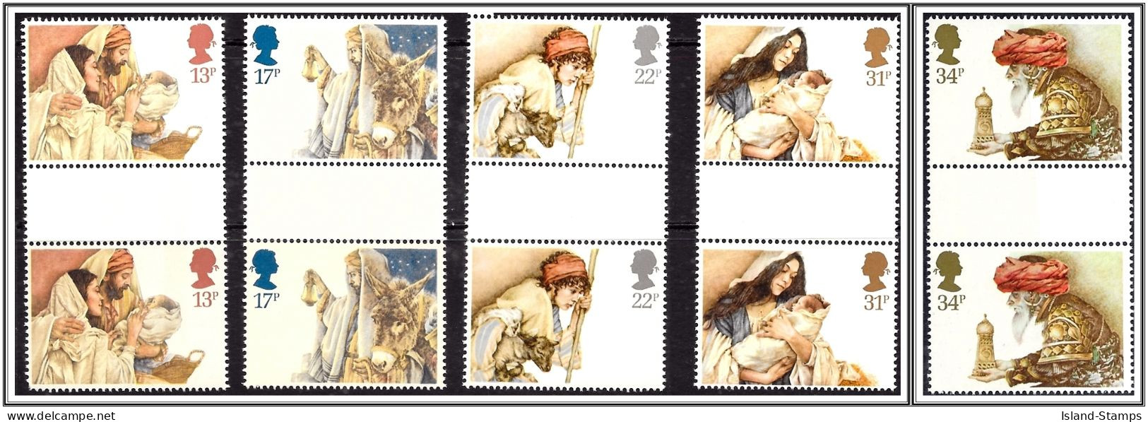 GB QEII 1984 Christmas Nativity Gutter Pairs SG1267-1271 MNH Unfolded Hrd2a - Unused Stamps