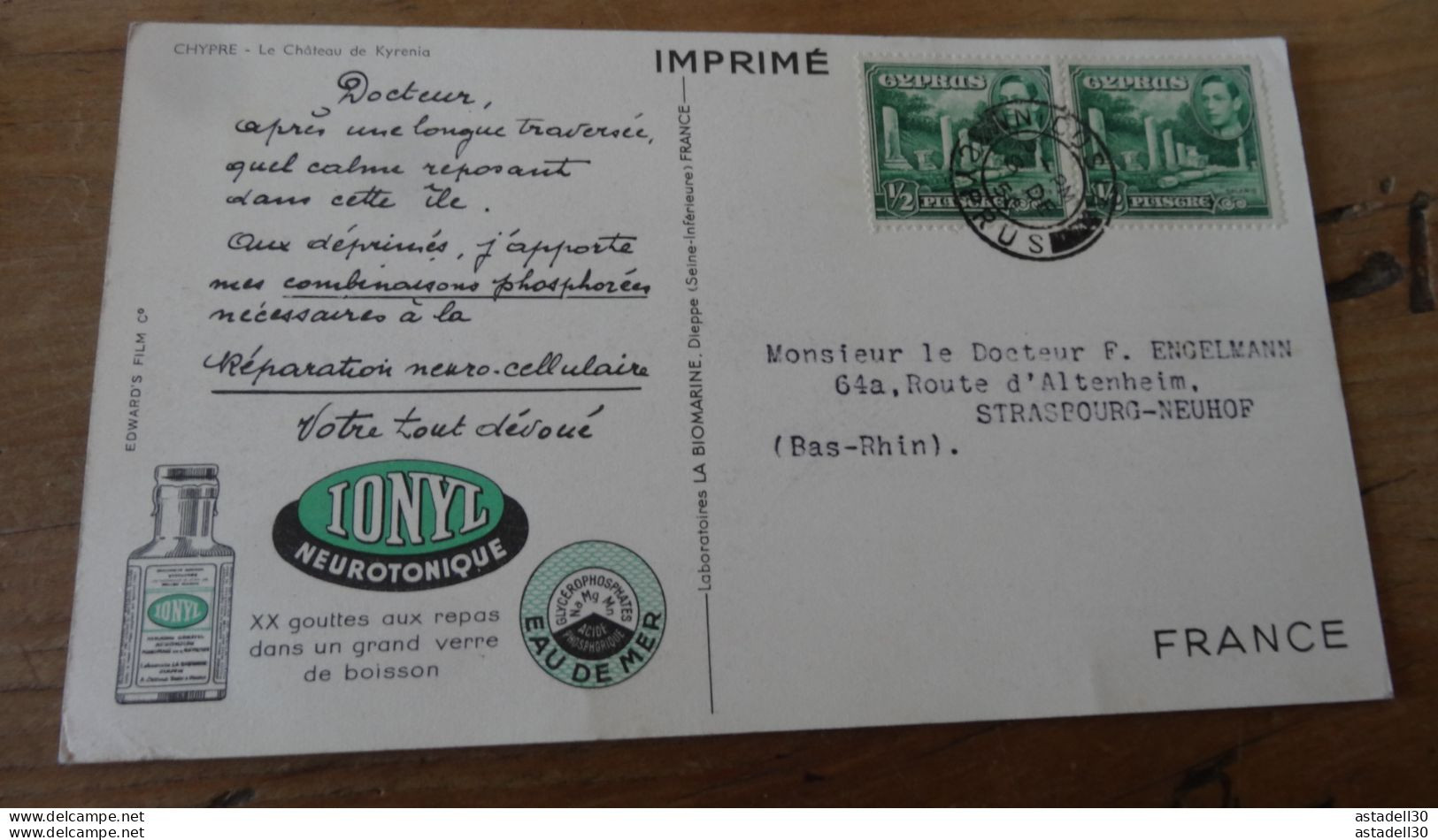 Carte Publicitaire Envoyée De CHYPRE CYPRUS En 1950 Pour La France  ............PHI......... ENV-ET109 - Storia Postale