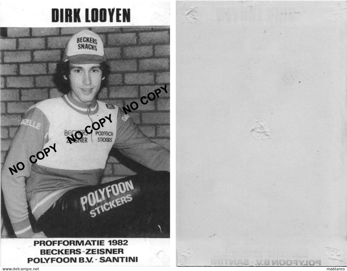 CARTE CICLISME DIRK LOOYEN 1982 ( COUPE, FORMAT 8,5 X 13,5 VOIR PARTIE ARRIERE ) - Cyclisme