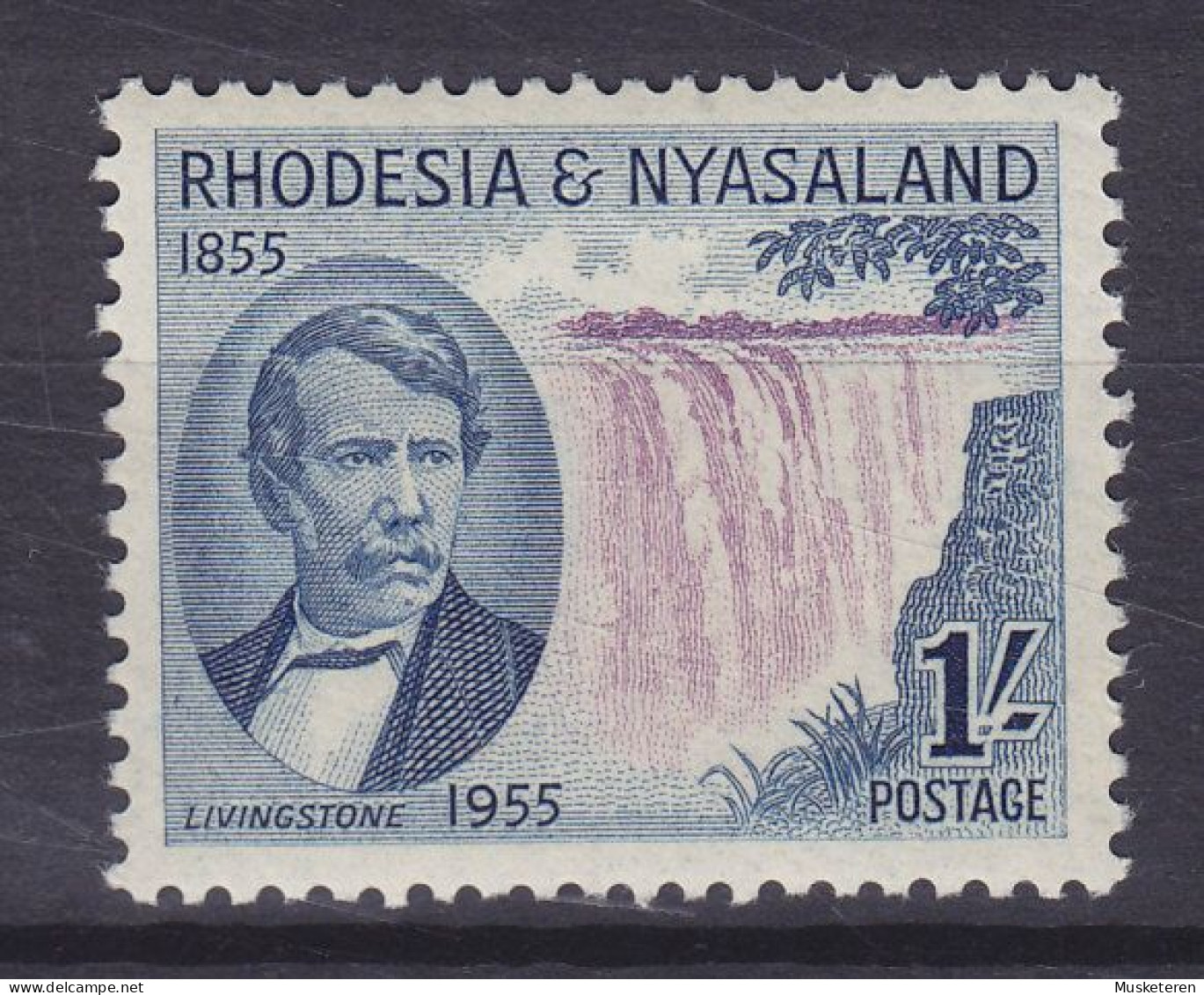 Rhodesia & Nyassaland 1955 Mi. 18, 1 Sh. David Livingstone & Victoria Falls, MNH** - Rhodesien & Nyasaland (1954-1963)