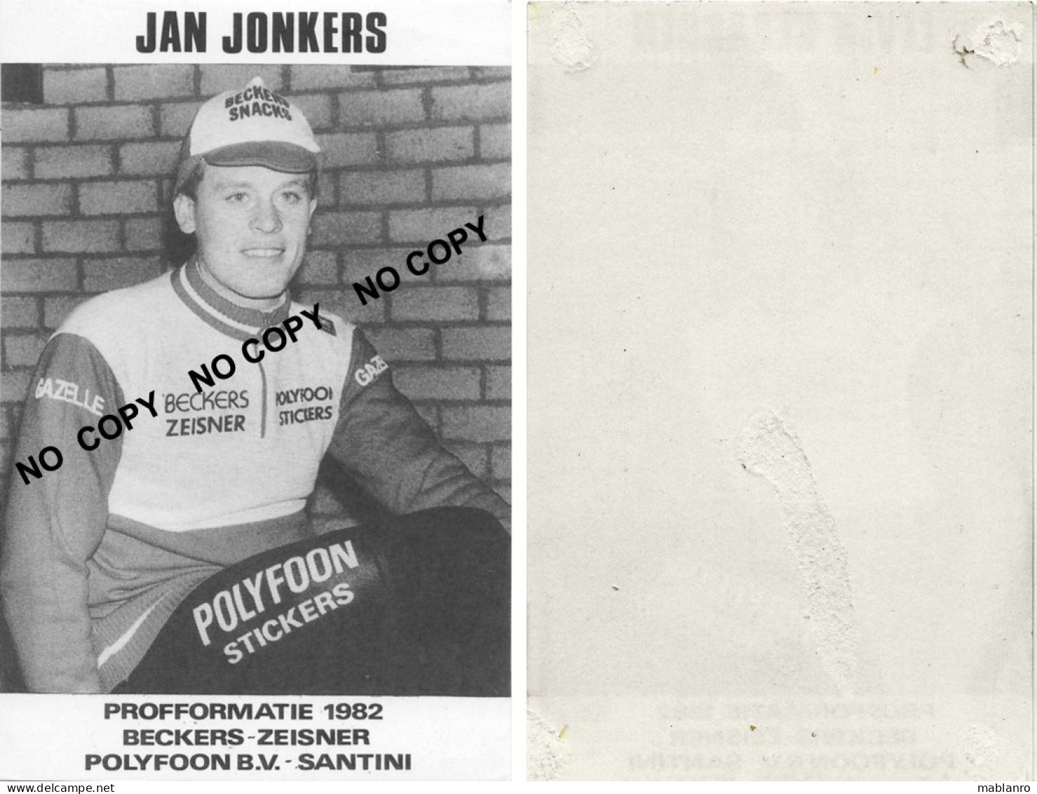 CARTE CICLISME JAN JONKERS 1982 ( COUPE, FORMAT 8,5 X 13,5 VOIR PARTIE ARRIERE ) - Cyclisme