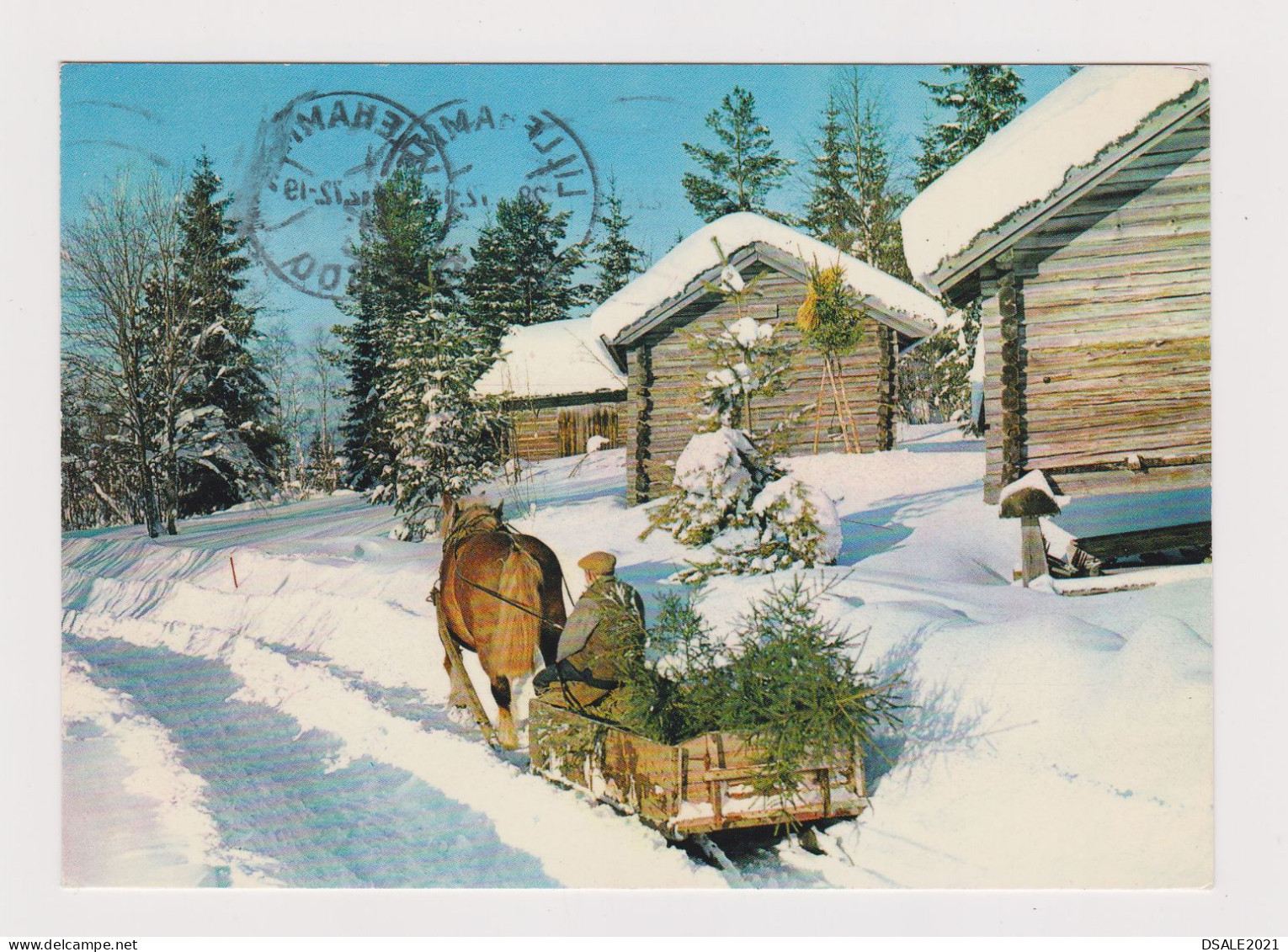 Norway NORGE Winter Scene With Horse Sled View Photo Postcard RPPc AK 1970s With Topic Stamp Ship Sent Abroad (67679) - Lettres & Documents