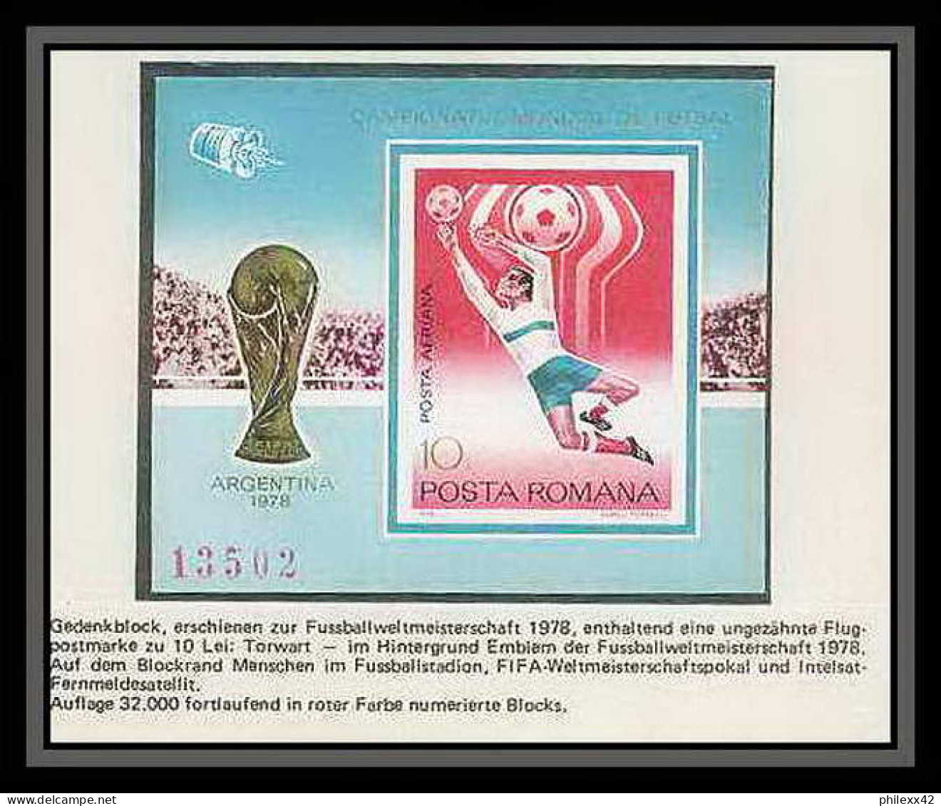 489 Football (Soccer) Argentina 78 - Neuf ** MNH Roumanie Romania Romana Bloc 133 Non Dentelé Imperf B150 - 1978 – Argentine