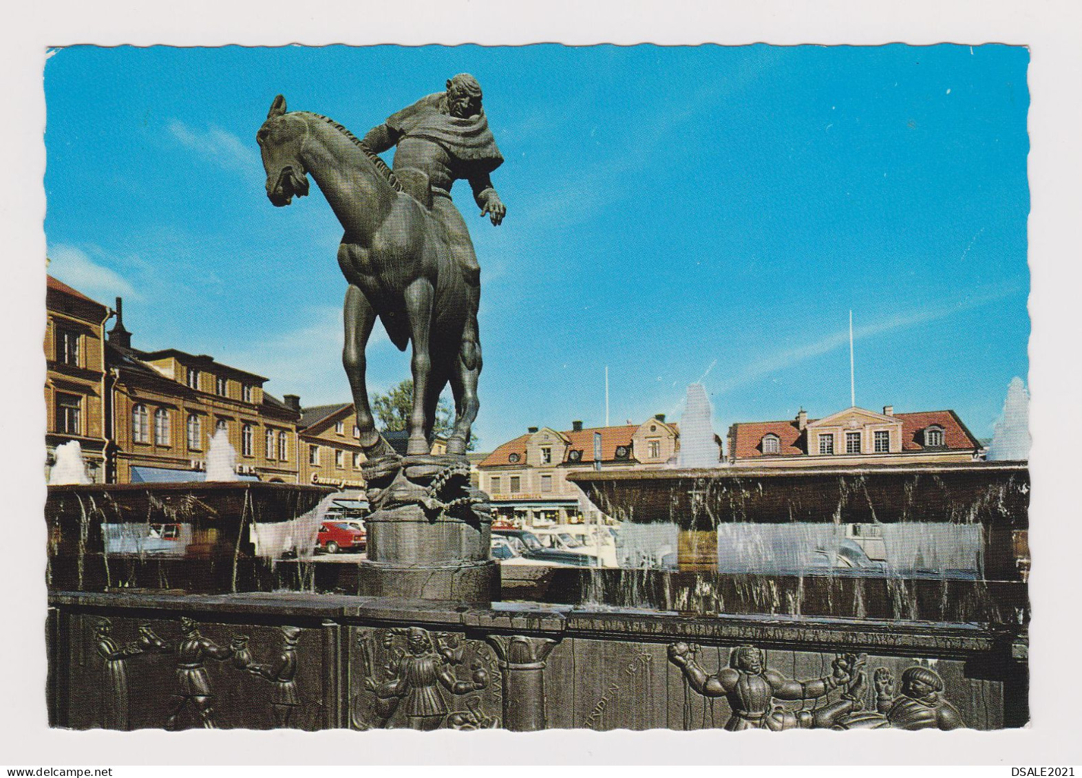 Sweden SVERIGE Linköping Fountain View, Vintage 1980s Photo Postcard RPPc With Topic Stamp Sent To Bulgaria (67979) - Brieven En Documenten