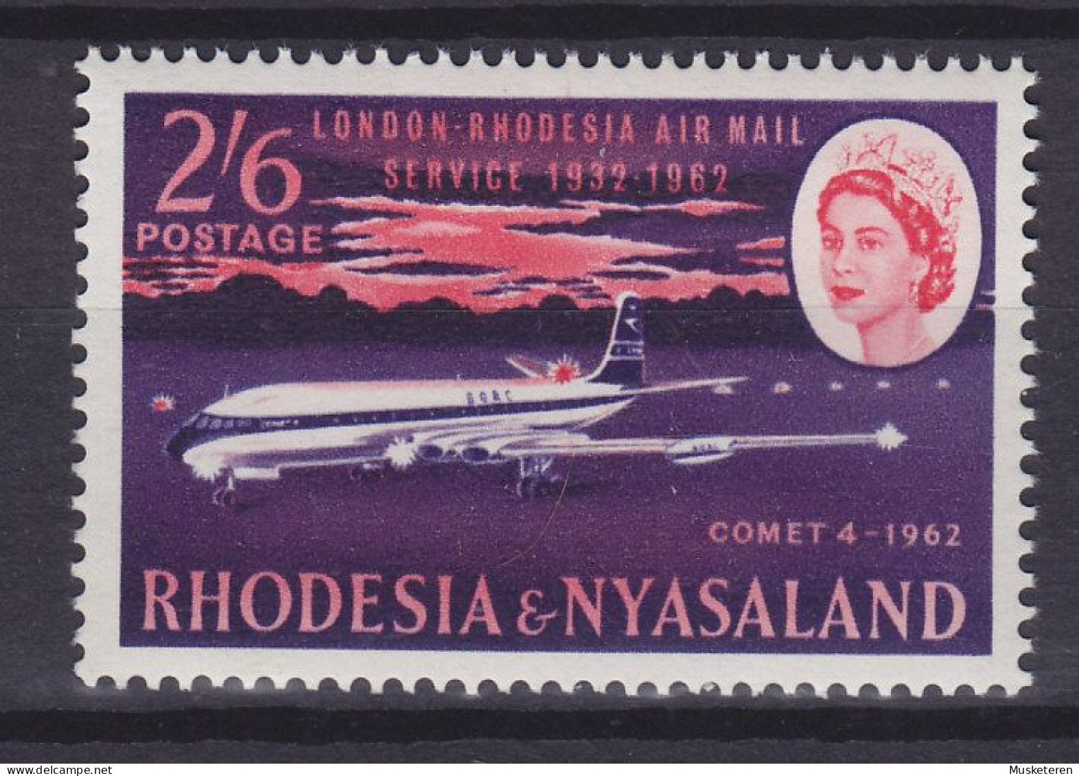 Rhodesia & Nyassaland 1962 Mi. 44, 2'6 Sh'P. 'Comet' Airport Flughafen, MH* - Rhodésie & Nyasaland (1954-1963)