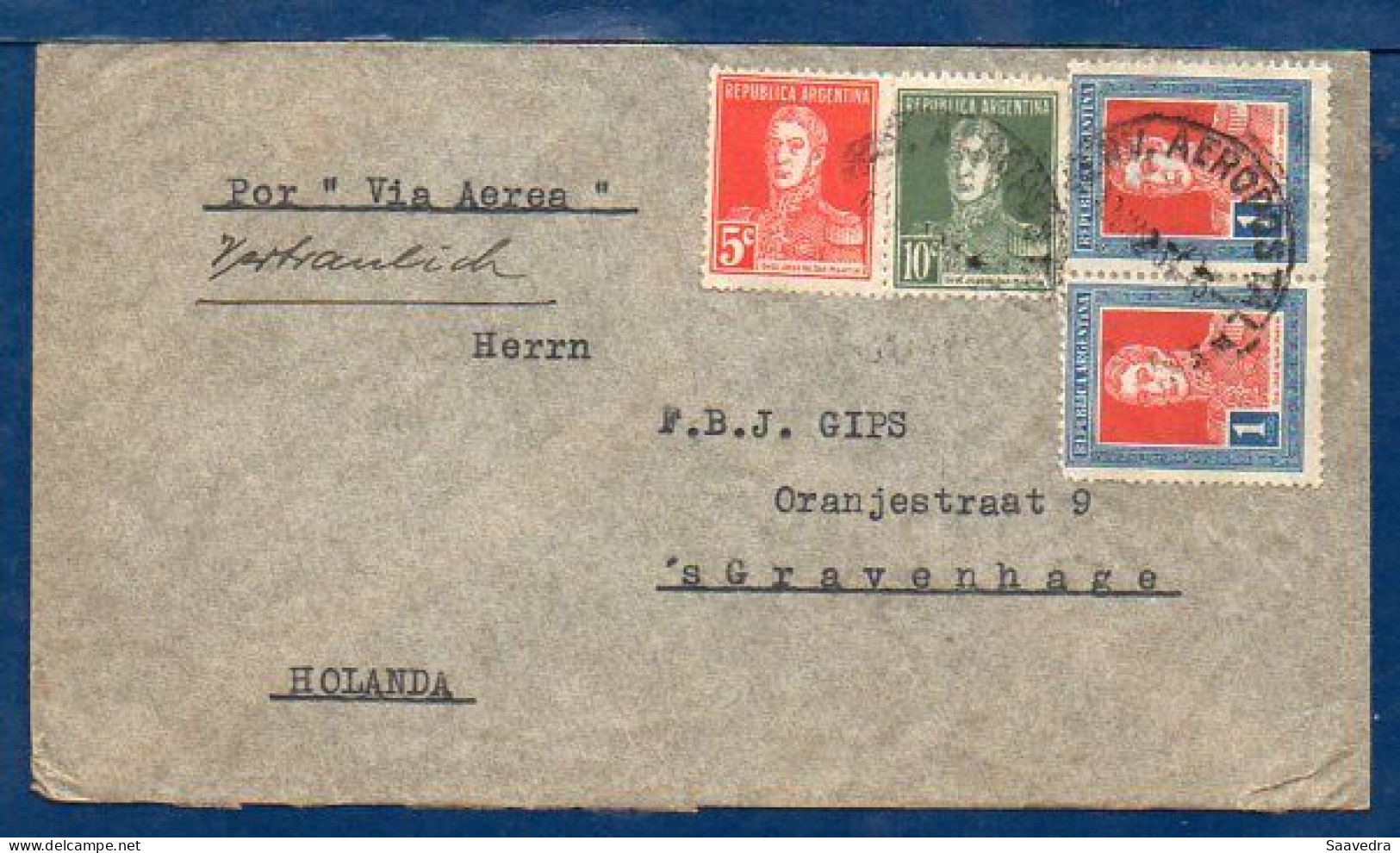 Argentina To Netherlands, 1933, Via Air Mail   (029) - Storia Postale