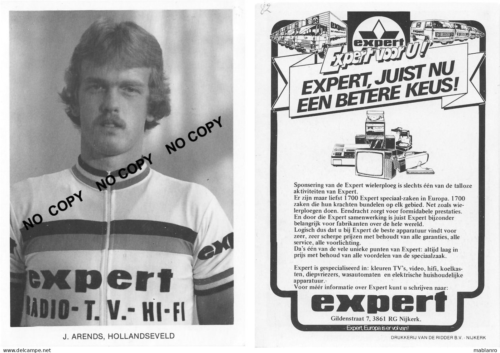 CARTE CICLISME J. ARENDS TEAM EXPERT 1982 - Cyclisme