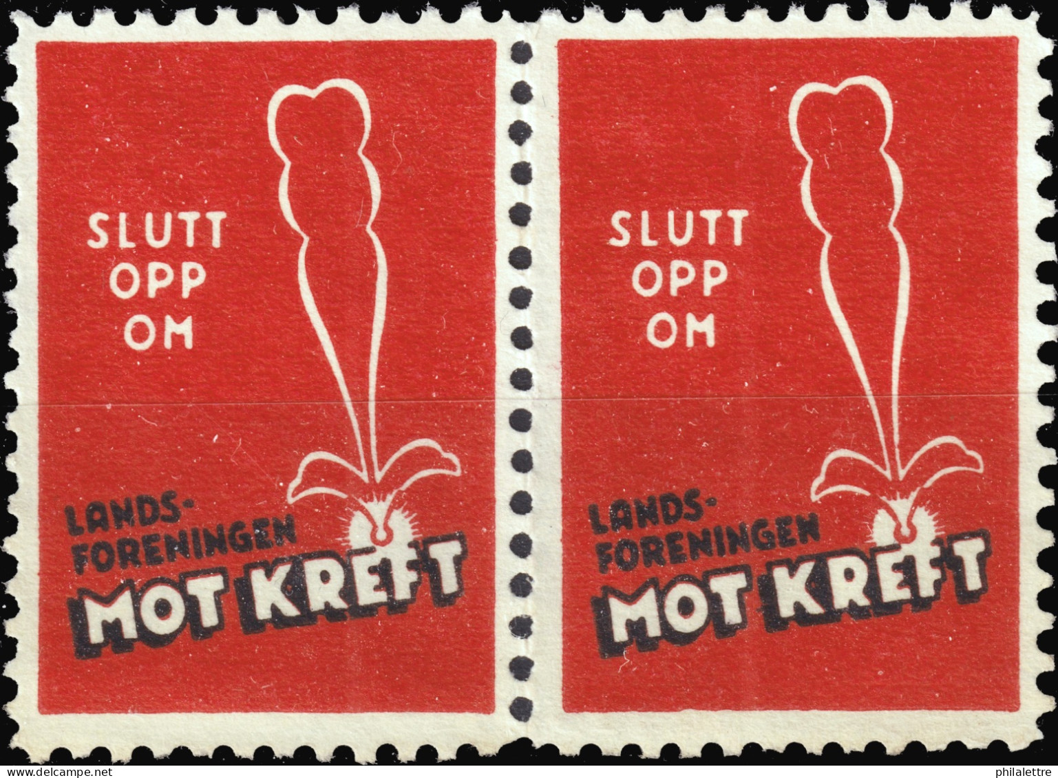 NORVÈGE / NORWAY - National Association Against Cancer Charity Stamp (SLUTT OPP OM / Landsforeningen MOT KREFT) - (red) - Disease