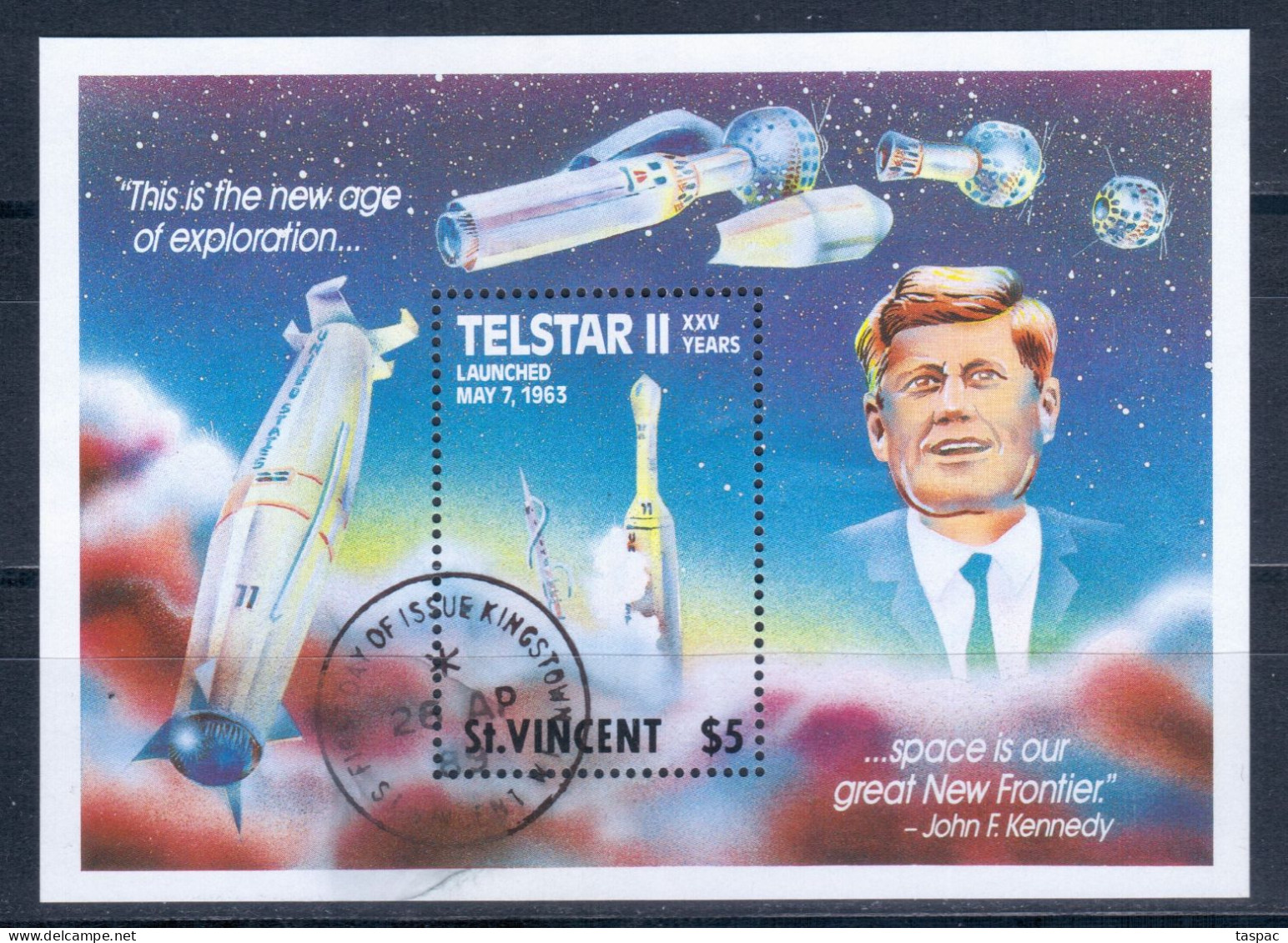 St. Vincent 1989 Mi# Block 73 Used - Launch Of Telstar II / Space - America Del Nord