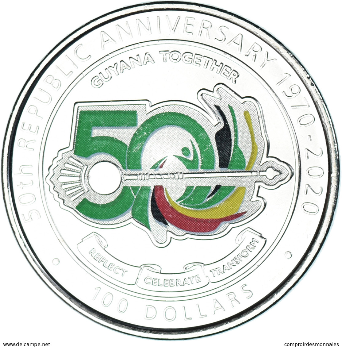 Monnaie, Guyana, 100 Dollars, 2020, 50 Ans De La République.colorized., SPL - Guyana