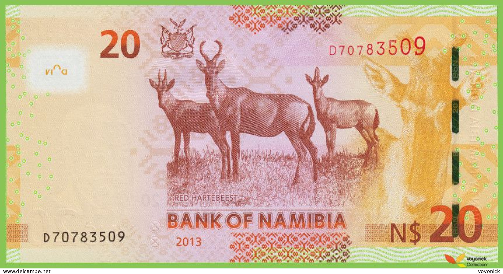 Voyo NAMIBIA 20 Dollars 2013 P12b B215a D UNC - Namibie