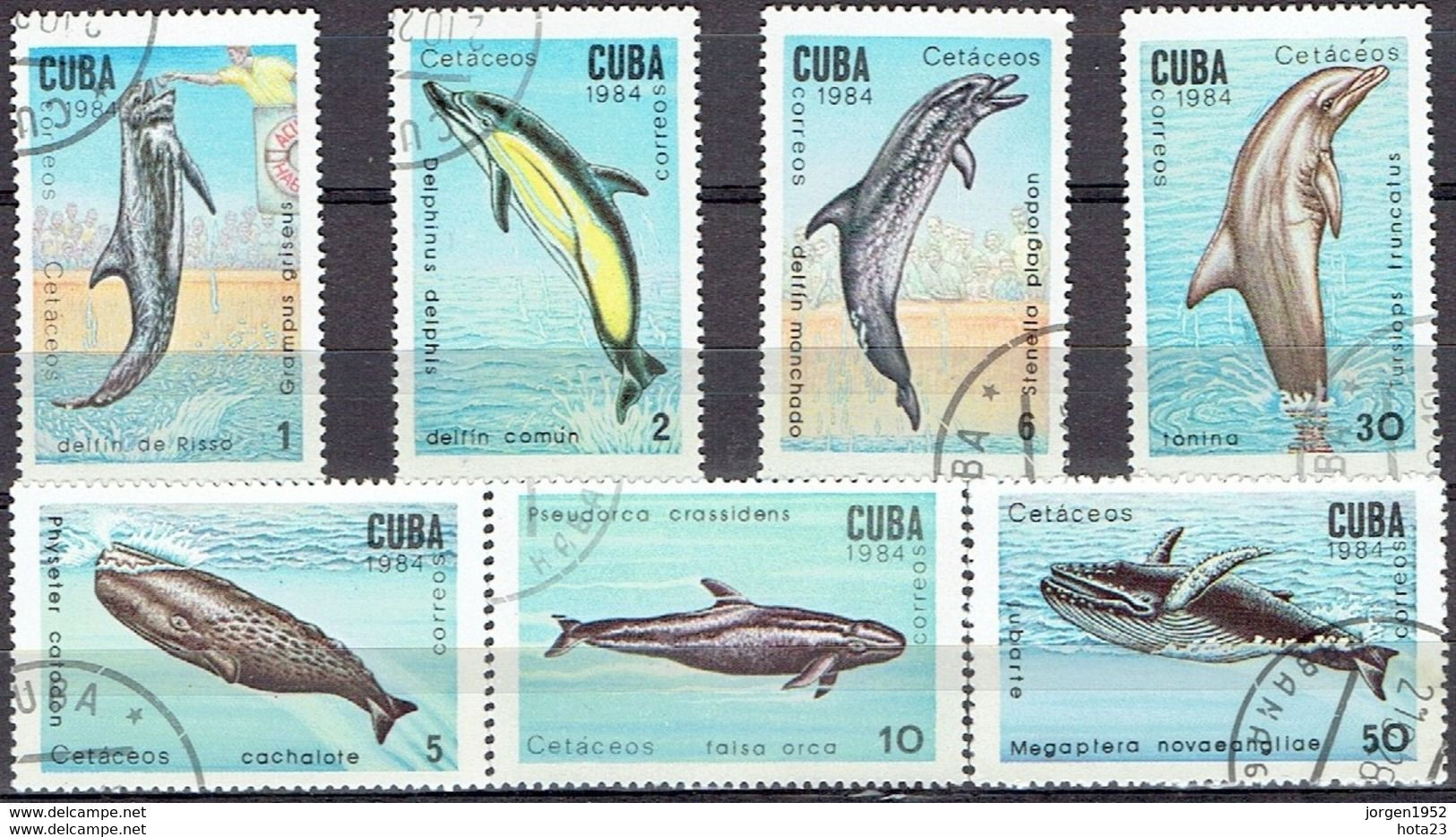 Kuba CUBA 1984 2828-2834 Whales And Dolphins. Marine Fauna Used Stamp Set - Dolfijnen