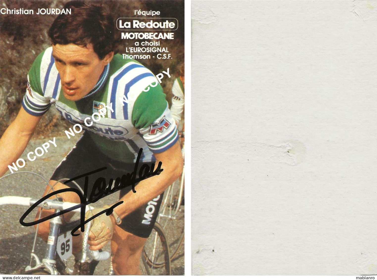 CARTE CICLISME CHRISTIAN JOURDAN TEAM LA REDOUTE 1982 ( COUPE, FORMAT 10 X 14,8, VOIR PARTIE ARRIERE ) - Cyclisme