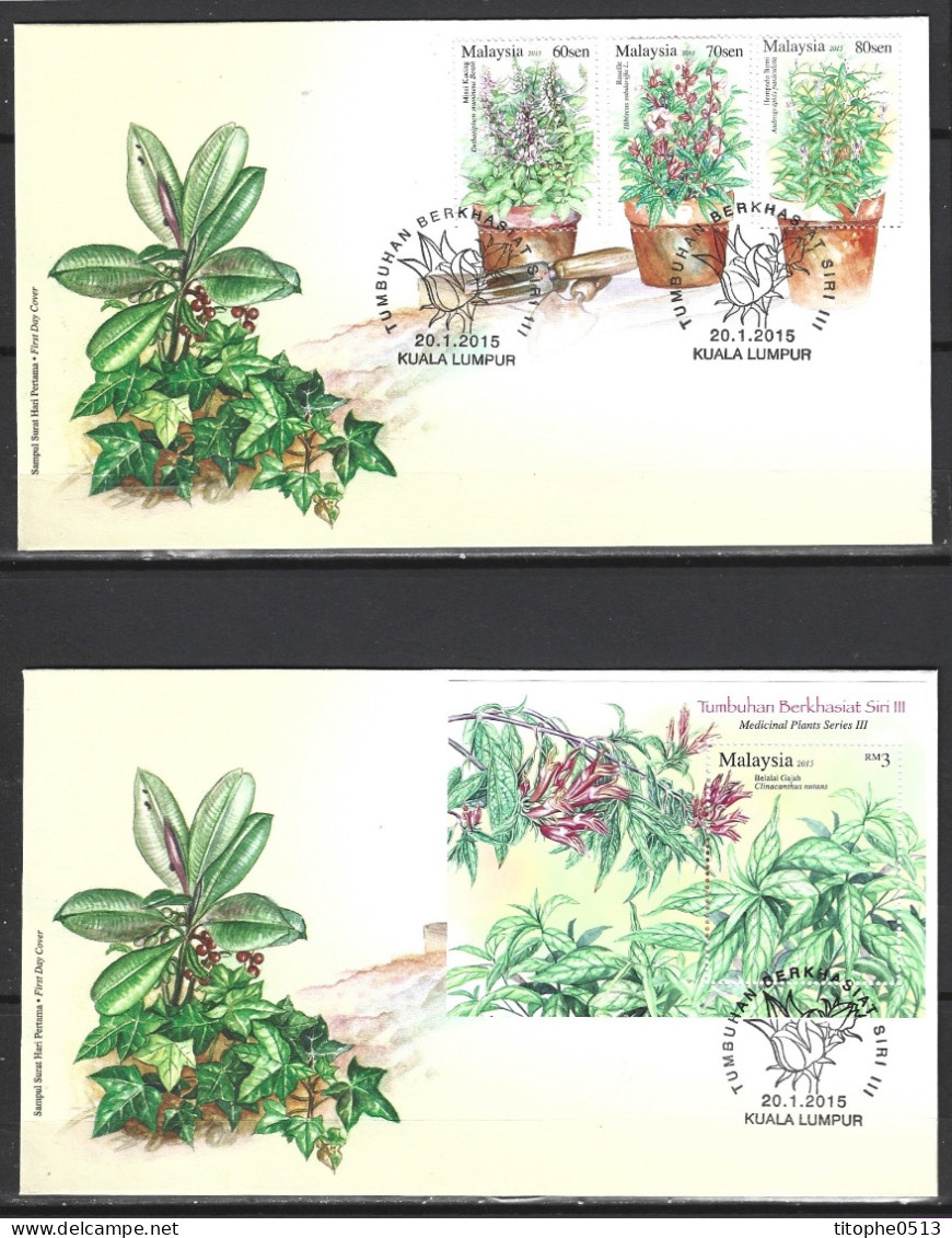 MALAISIE. N°1754-6 + BF 182 De 2015 Sur 2 Enveloppes 1er Jour. Plantes Médicinales. - Plantas Medicinales