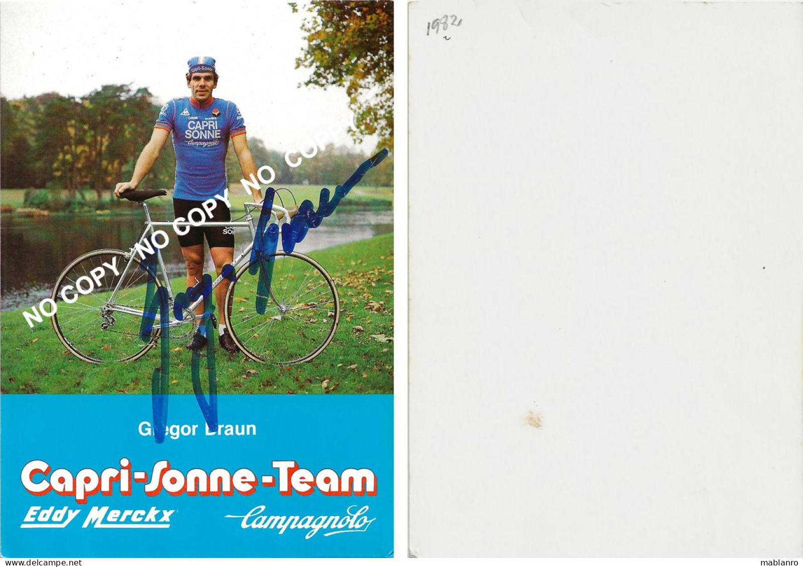 CARTE CICLISME GREGOR BRAUN SIGNEE TEAM CAPRI SONNE 1982 - Cyclisme