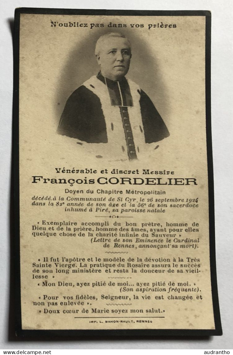 1924 Faire Part Décès + Photo François CORDELIER Vénérable Et Discret Messire St Cyr - Dokumente