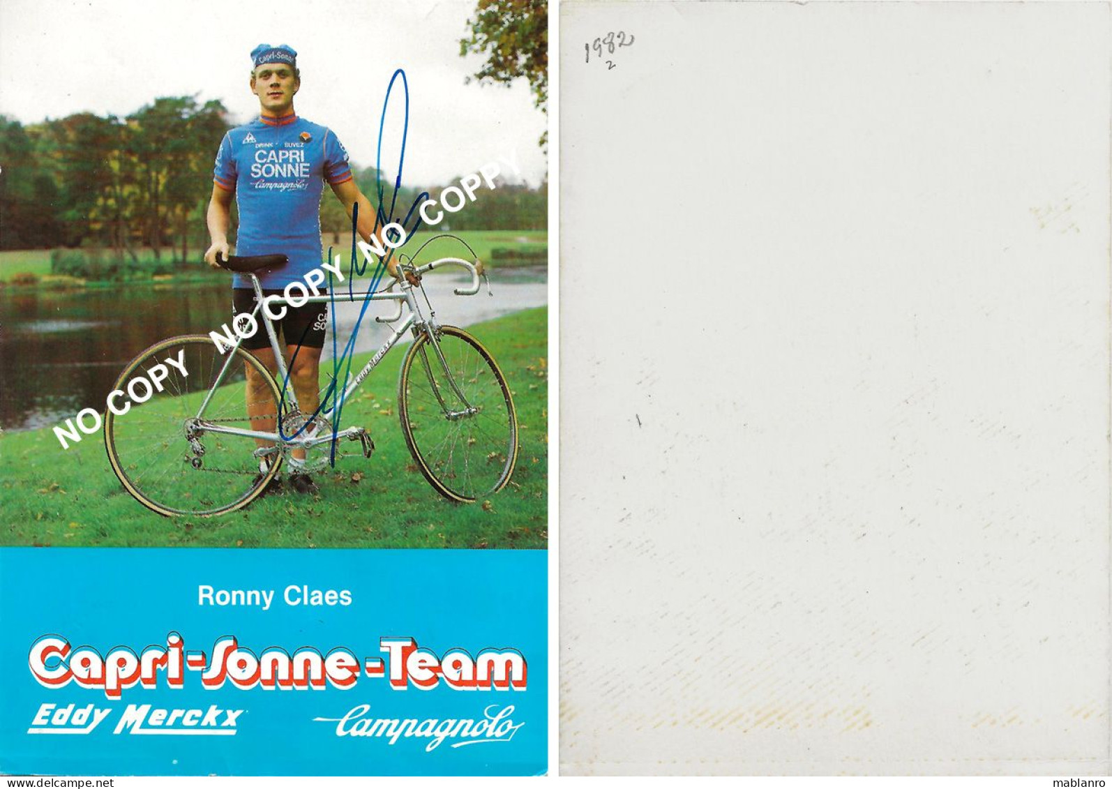 CARTE CICLISME RONNY CLAES SIGNEE TEAM CAPRI SONNE 1982 - Cyclisme