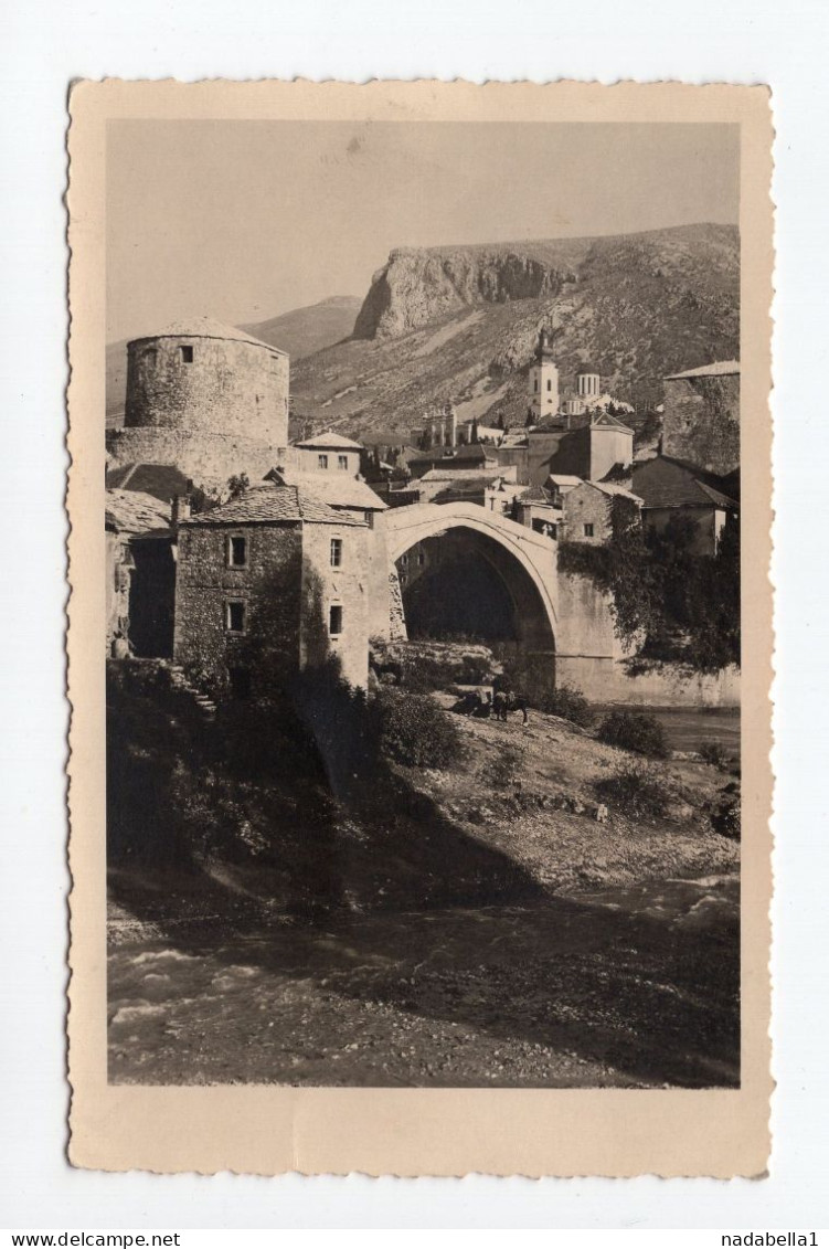 1937. KINGDOM OF YUGOSLAVIA,BOSNIA,MOSTAR,OLD BRIDGE OVER RIVER NERETVA,POSTCARD,USED TO BELGRADE - Yougoslavie