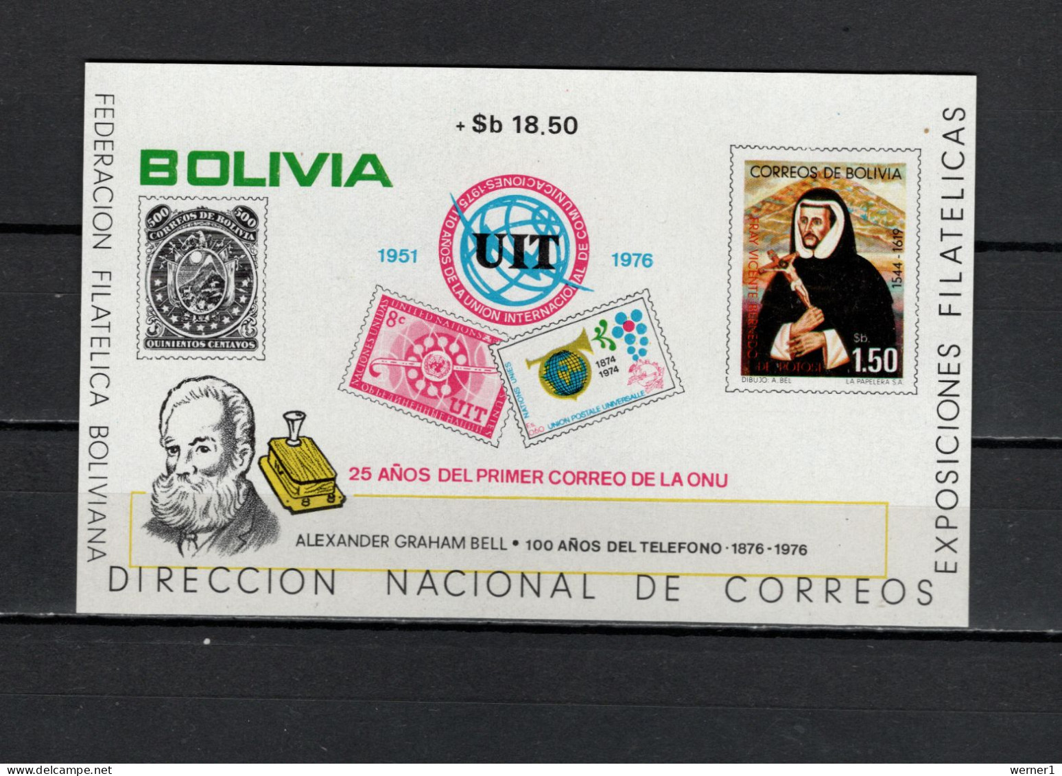 Bolivia 1976 Space, ITU, Telephone Centenary S/s MNH - América Del Sur