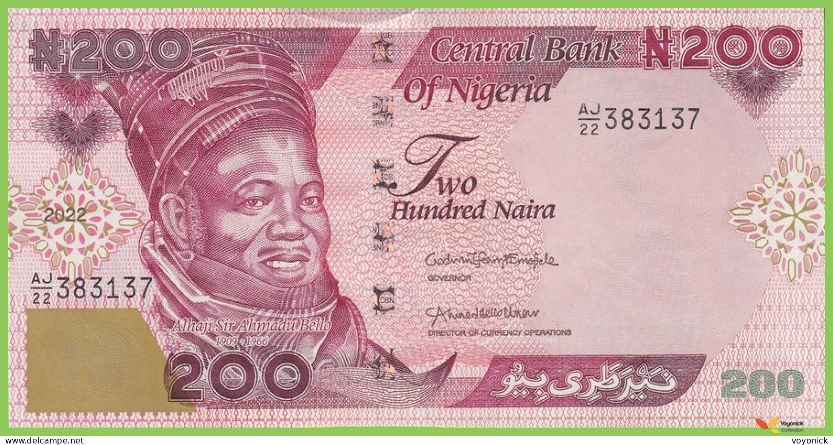 Voyo NIGERIA 200 Naira 2022 P47 B244a AJ/22 UNC - Nigeria