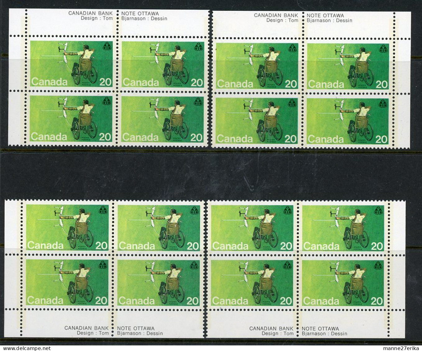 Canada 1976  " Para Olympics " (**) Plate Blocks - Num. Planches & Inscriptions Marge