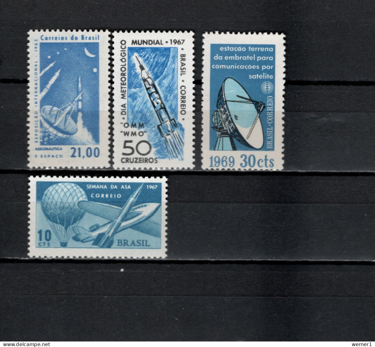 Brazil 1963/1969 Space, Rocket, Meteorology, EMBRATEL 4 Stamps MNH - Amérique Du Sud