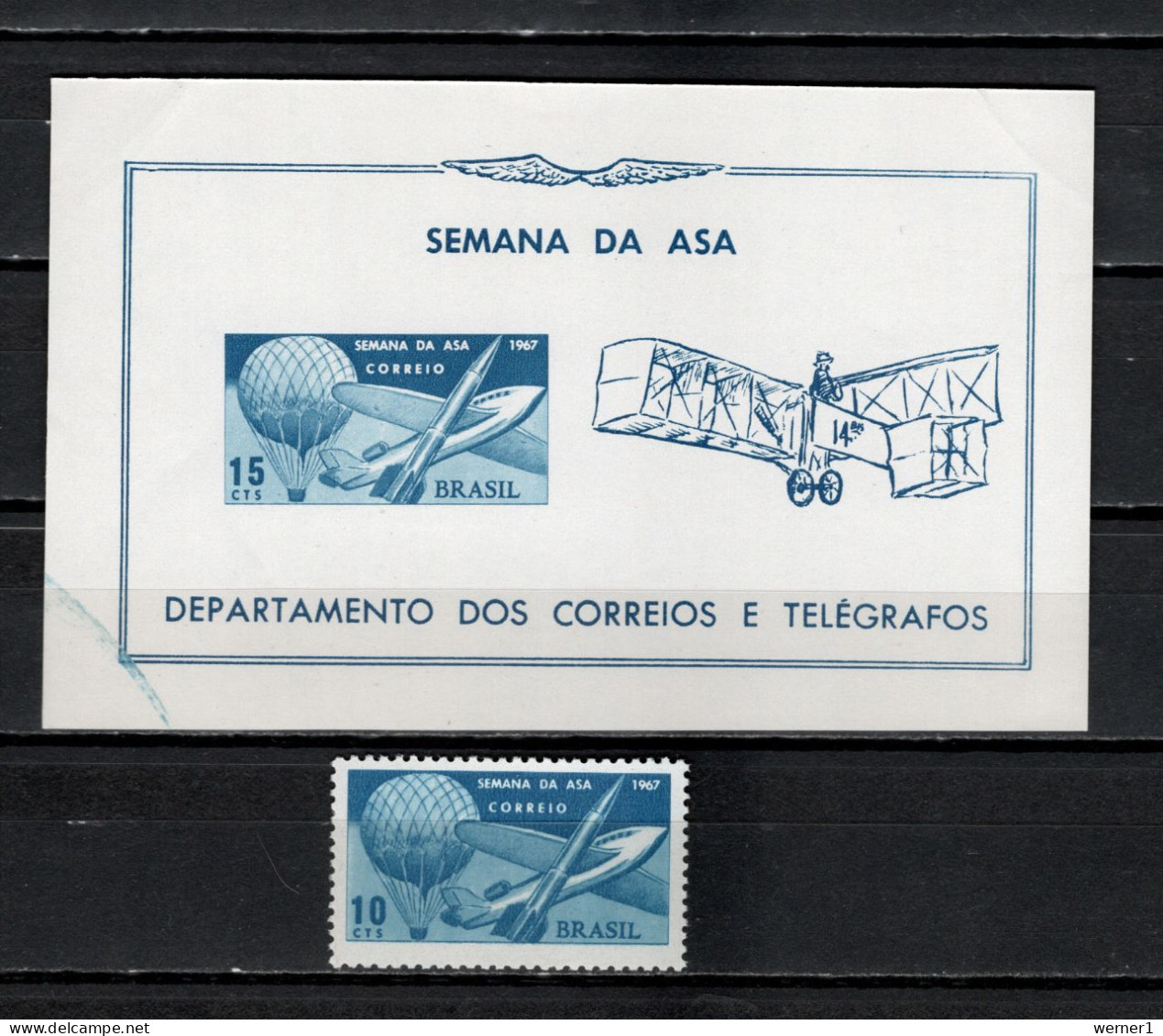 Brazil 1967 Space, Aviation, Flight Week Stamp + S/s MNH - Amérique Du Sud