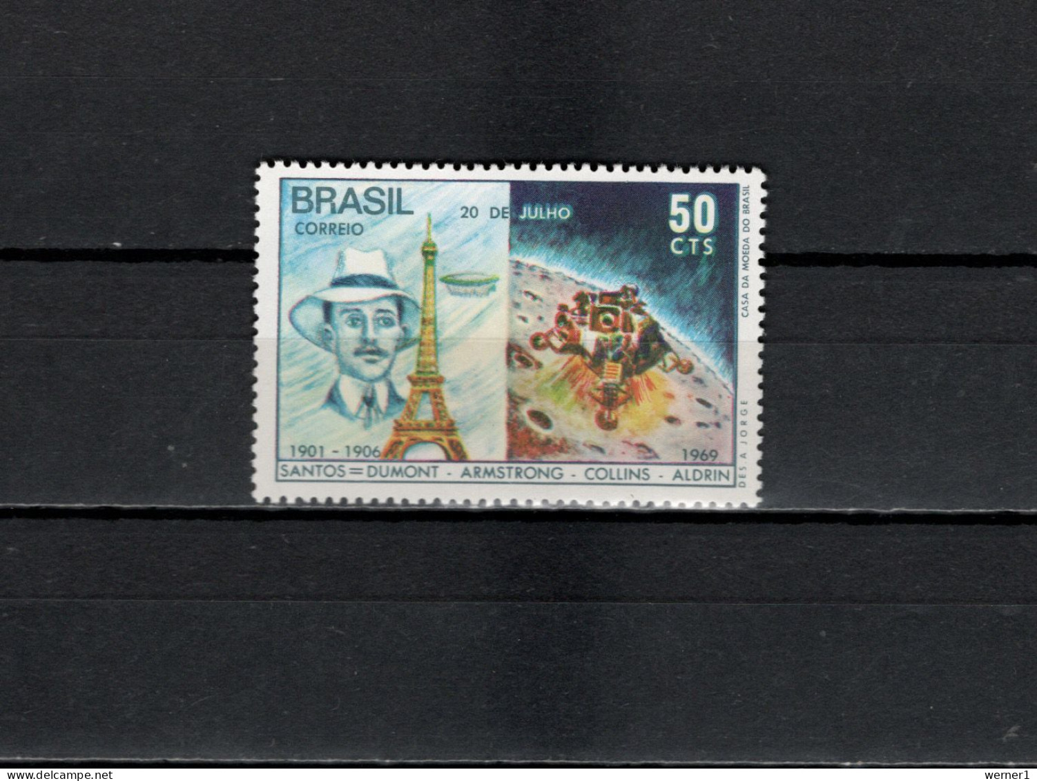 Brazil 1969 Space, Apollo 11 Moonlanding Stamp MNH - América Del Sur