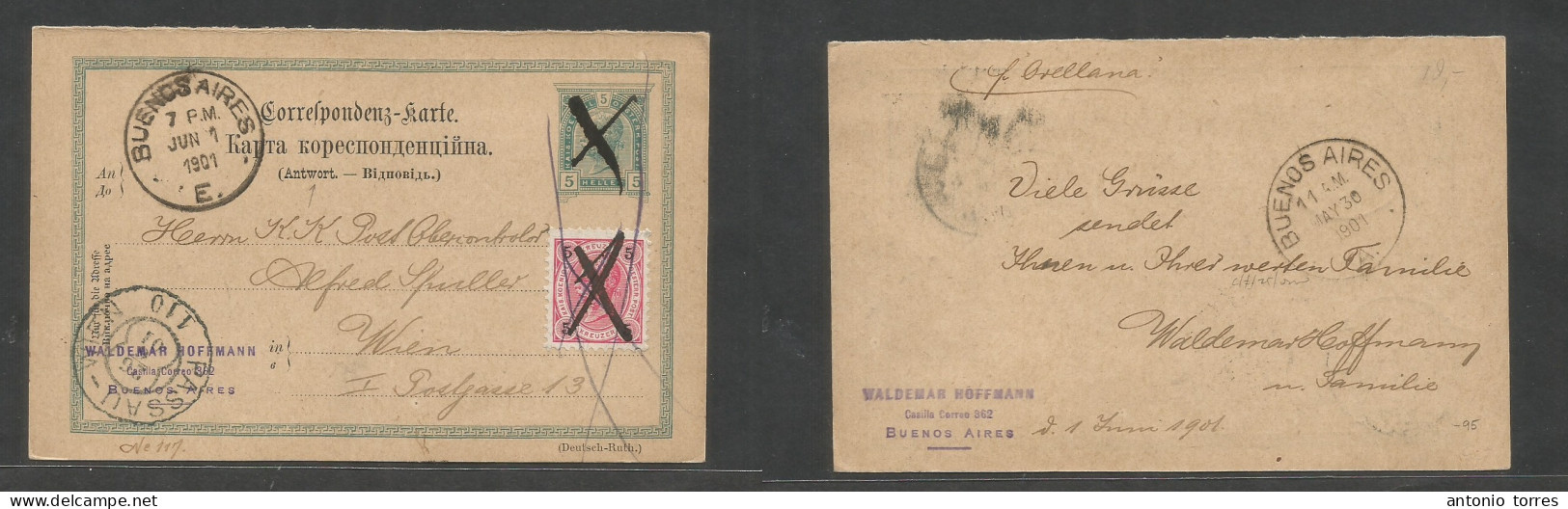 Austria - Stationery. 1901 (1 June) REPLY Half Stationary Card 5 Belles Green, Rutherian Language. Proper Usage. Buenos - Autres & Non Classés