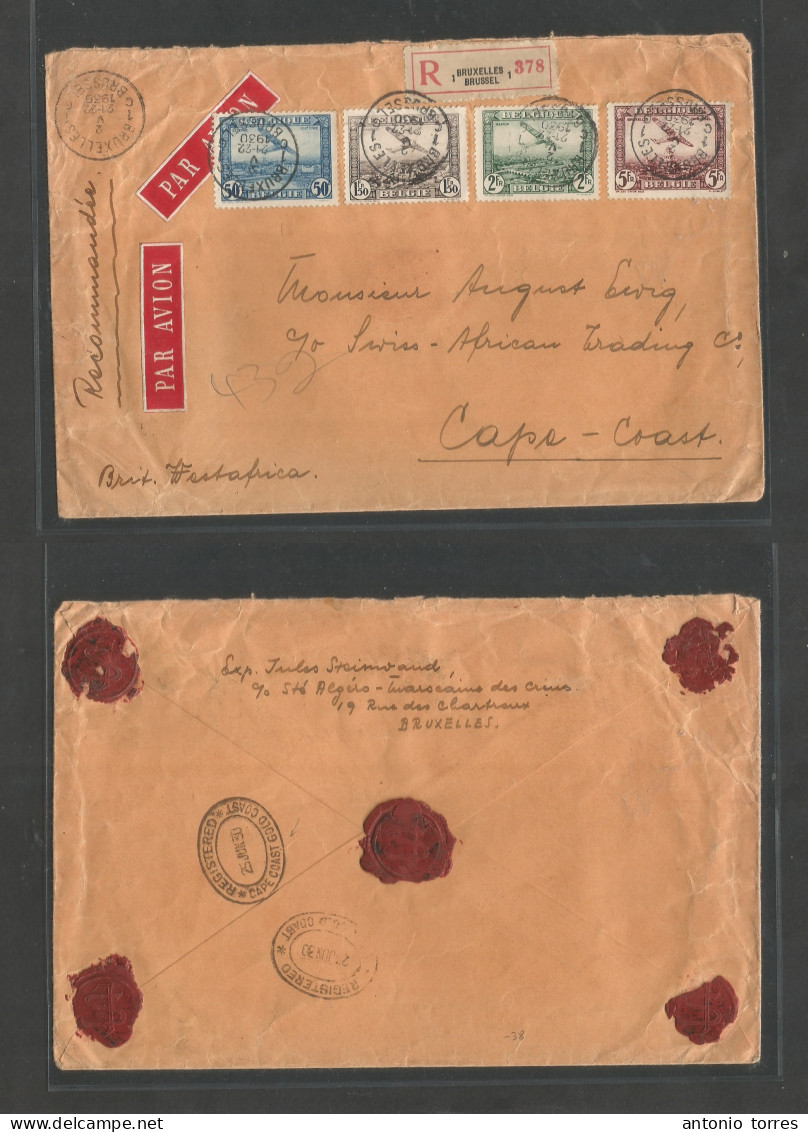 Belgium - Xx. 1930 (2 May) Bruxelles - Gold Coast, Accra, Cape Coast, British West Africa (25 June) Registered Multifkd - Sonstige & Ohne Zuordnung