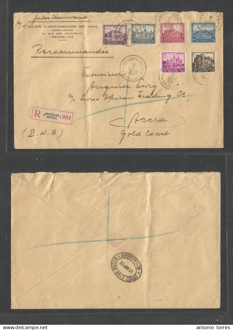 Belgium - Xx. 1931 (3 Jan) Bruxelles - Gold Coast, Accra (27 Jan) Registered Comercial Multifkd Envelope. Better Dest Us - Autres & Non Classés