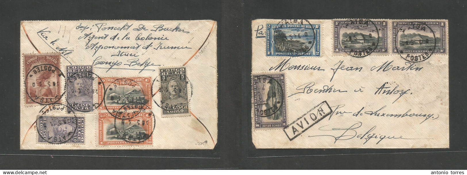 Belgian Congo. 1934 (28 May) Via Nile River. Watba, Ituri - Belgium, Rentier. Air Multifkd Front And Reverse Envelope. M - Andere & Zonder Classificatie