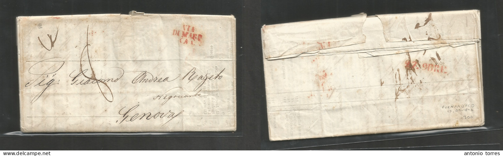 Brazil - Stampless. 1846 (17 Sept) Pernambuco - Italy, Genova (27 April) EL Full Contains Prices Current, Carried By Dir - Sonstige & Ohne Zuordnung