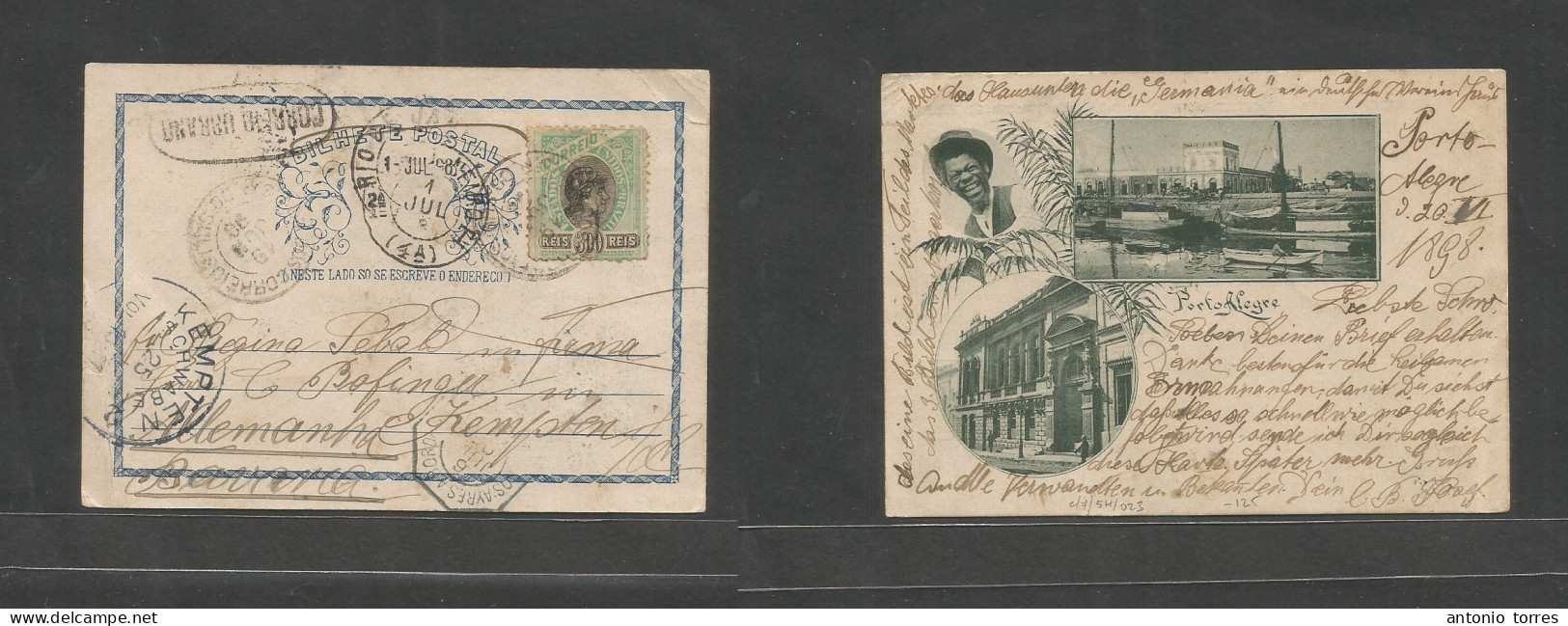 Brazil. 1898 (20 June) Black History. Porto Alegre - Germany, Jempton, Bayern (25 July) Early Fkd 300rs Photo Card, With - Autres & Non Classés
